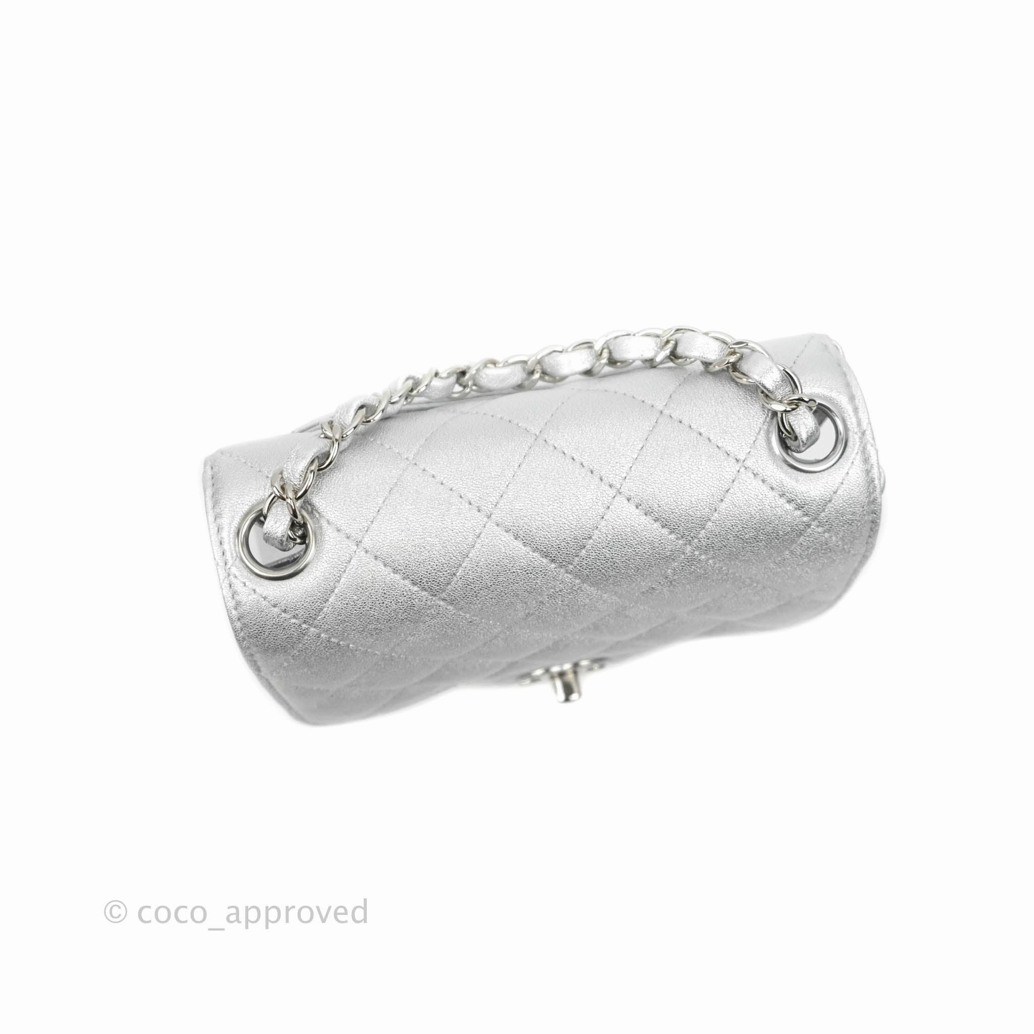 Chanel Classic Quilted Mini Square Flap Silver Lambskin Silver Hardware
