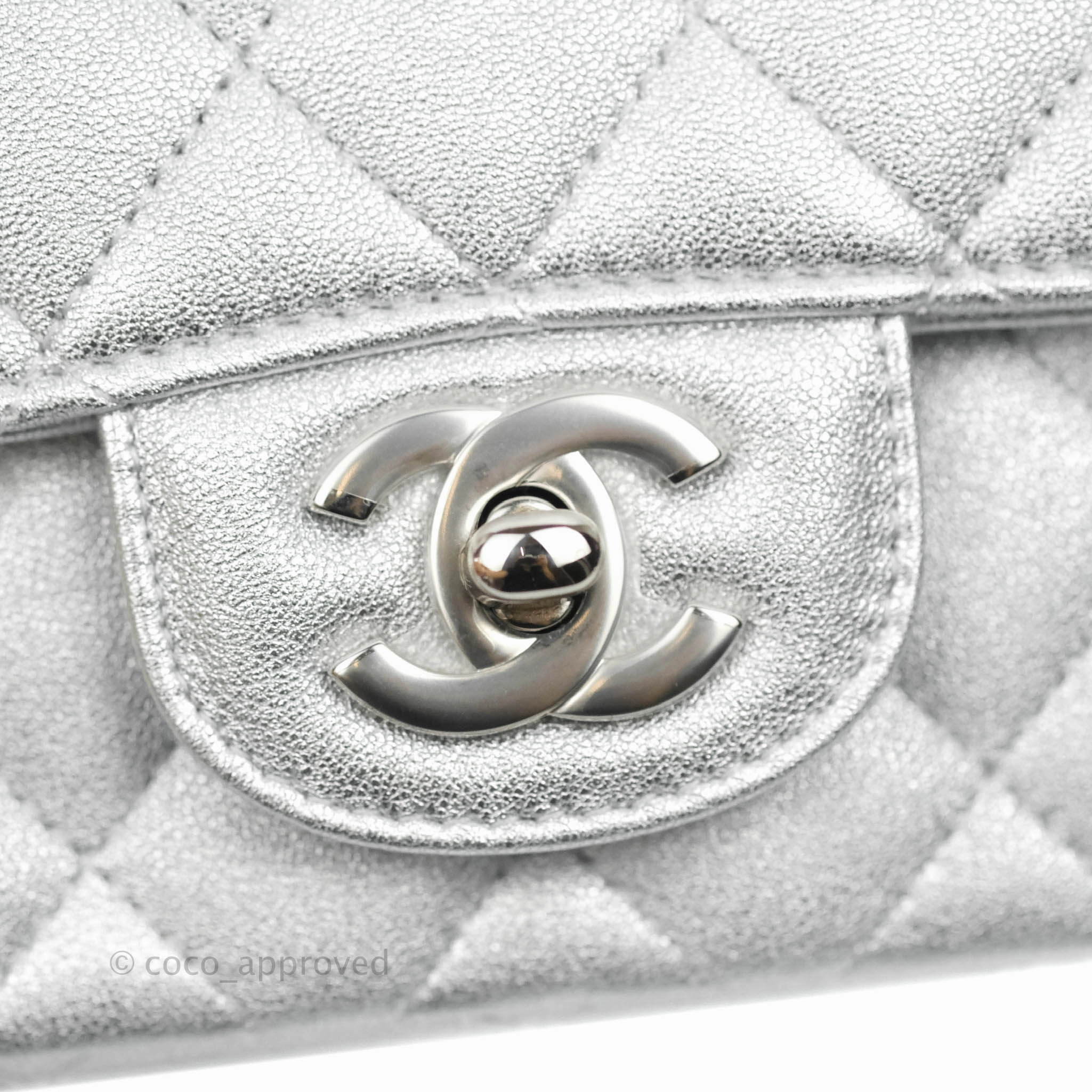 Chanel Classic Quilted Mini Square Flap Silver Lambskin Silver Hardware