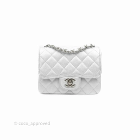 Chanel Classic Quilted Mini Square Flap Silver Lambskin Silver Hardware