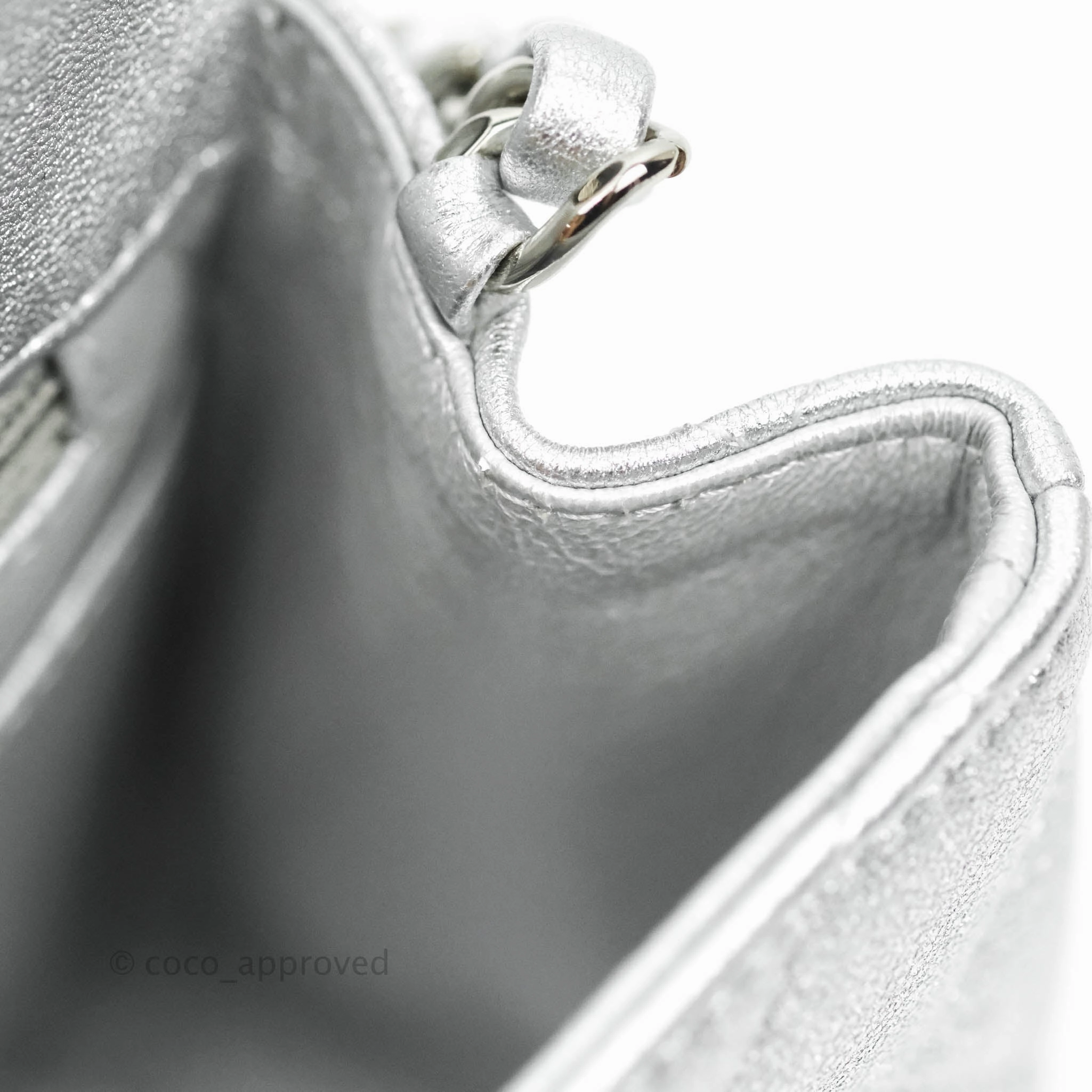 Chanel Classic Quilted Mini Square Flap Silver Lambskin Silver Hardware