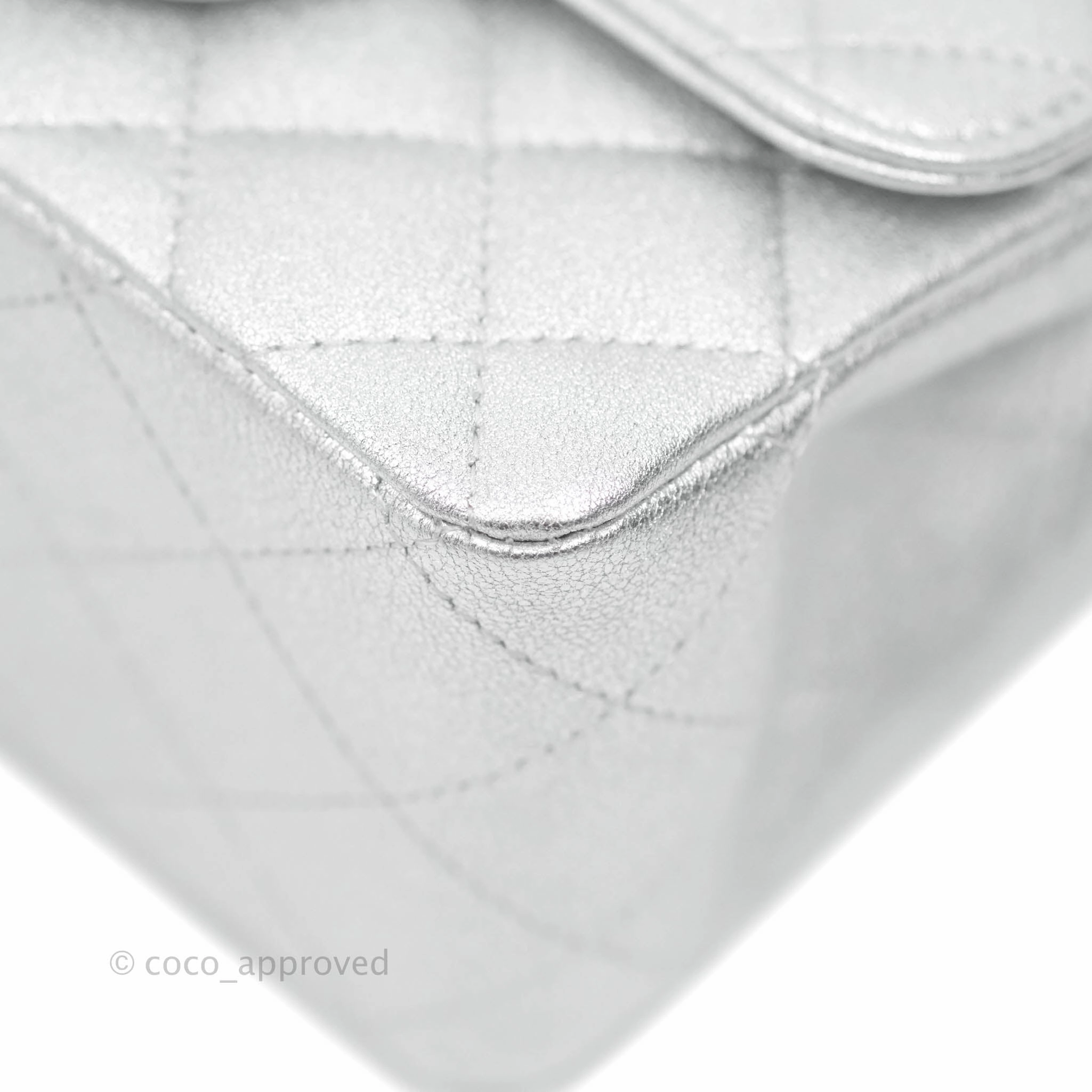 Chanel Classic Quilted Mini Square Flap Silver Lambskin Silver Hardware