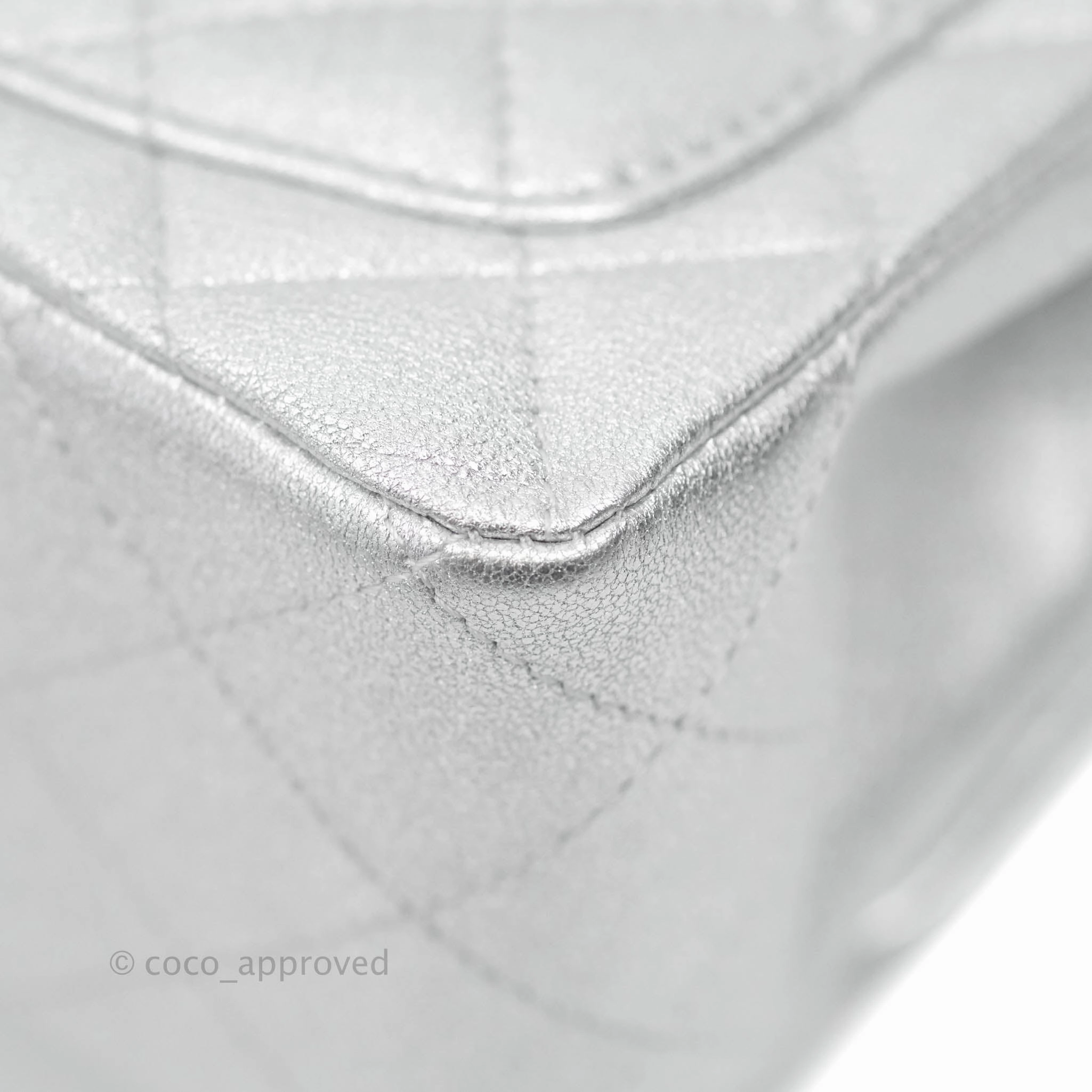 Chanel Classic Quilted Mini Square Flap Silver Lambskin Silver Hardware