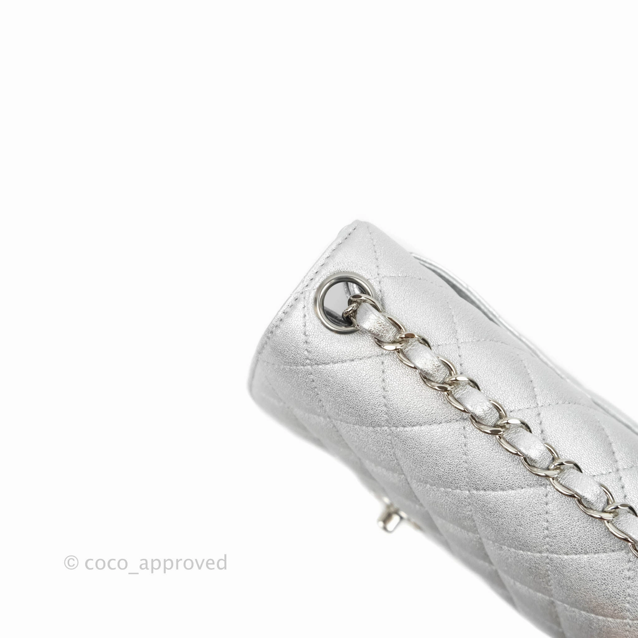 Chanel Classic Quilted Mini Square Flap Silver Lambskin Silver Hardware