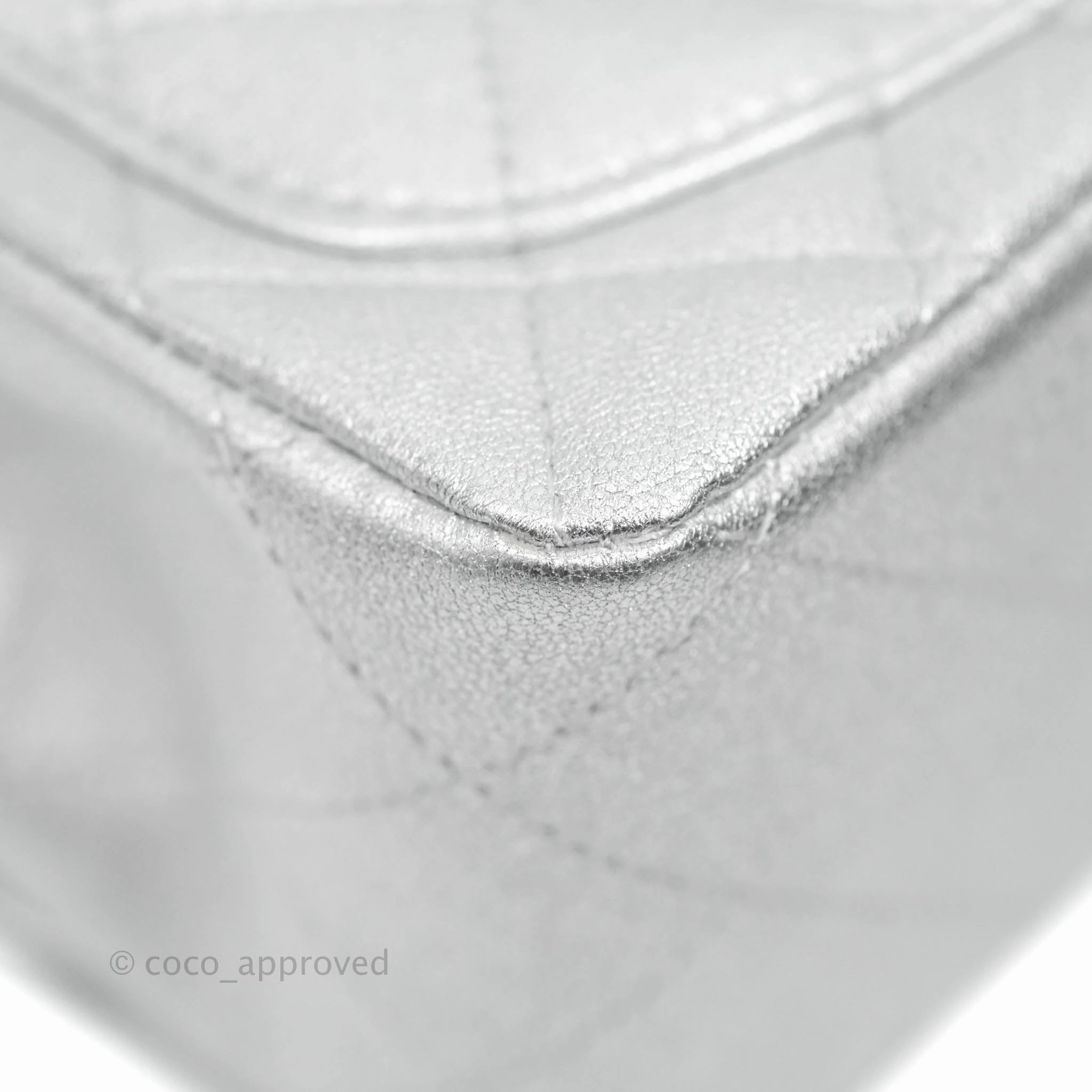 Chanel Classic Quilted Mini Square Flap Silver Lambskin Silver Hardware