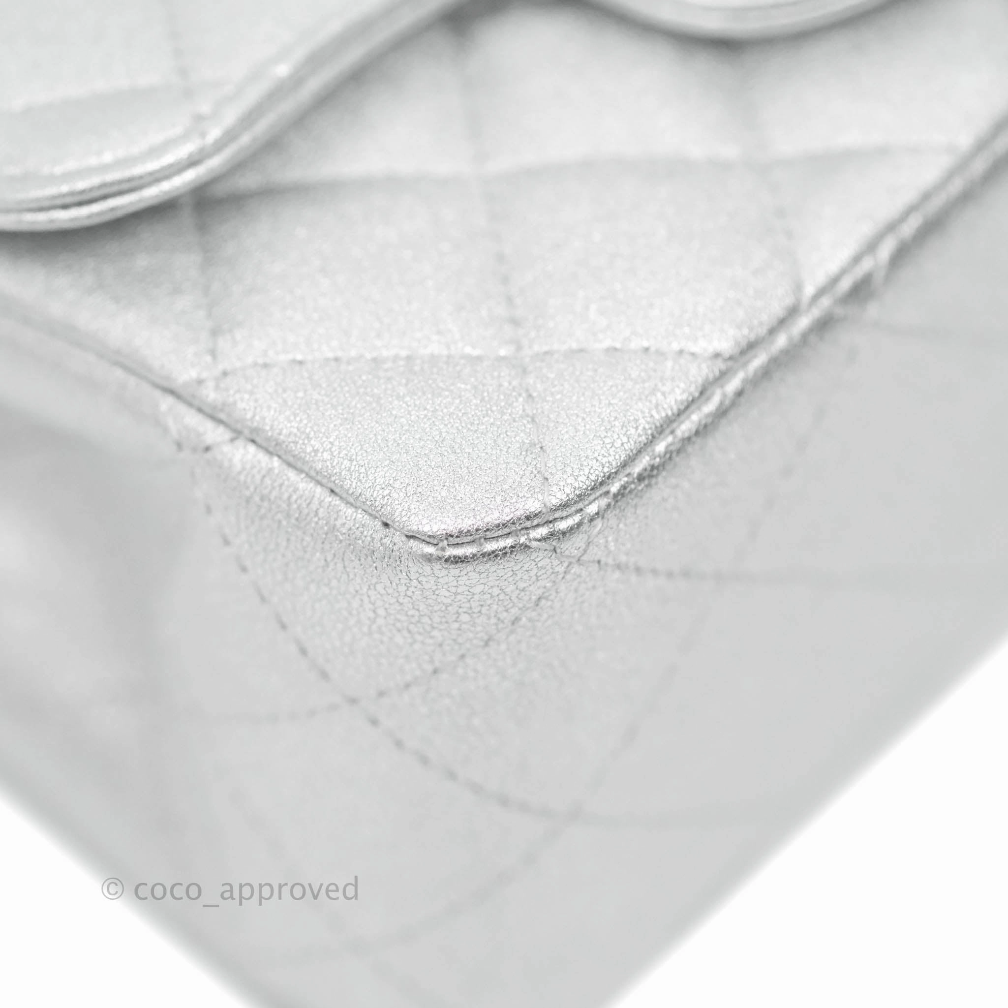 Chanel Classic Quilted Mini Square Flap Silver Lambskin Silver Hardware