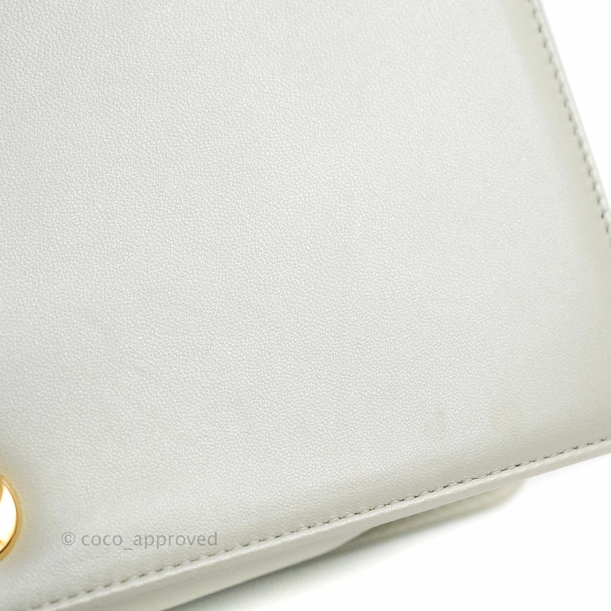 Chanel Cube Embossed Medium Boy Bag Iridescent Pearl White Lambskin Gold Hardware