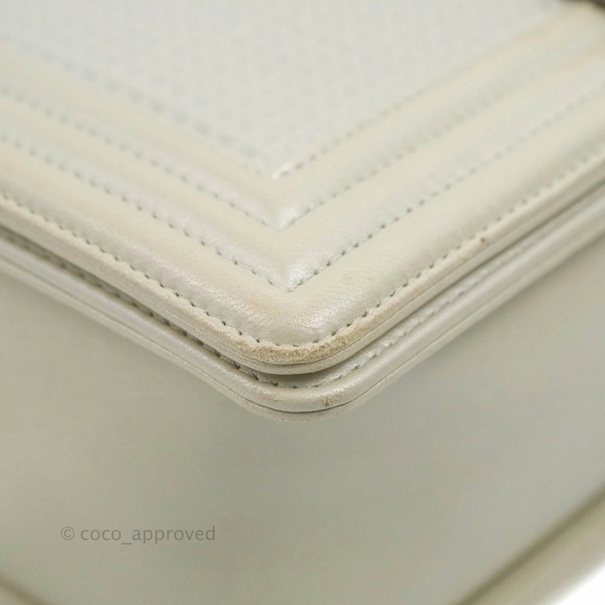 Chanel Cube Embossed Medium Boy Bag Iridescent Pearl White Lambskin Gold Hardware