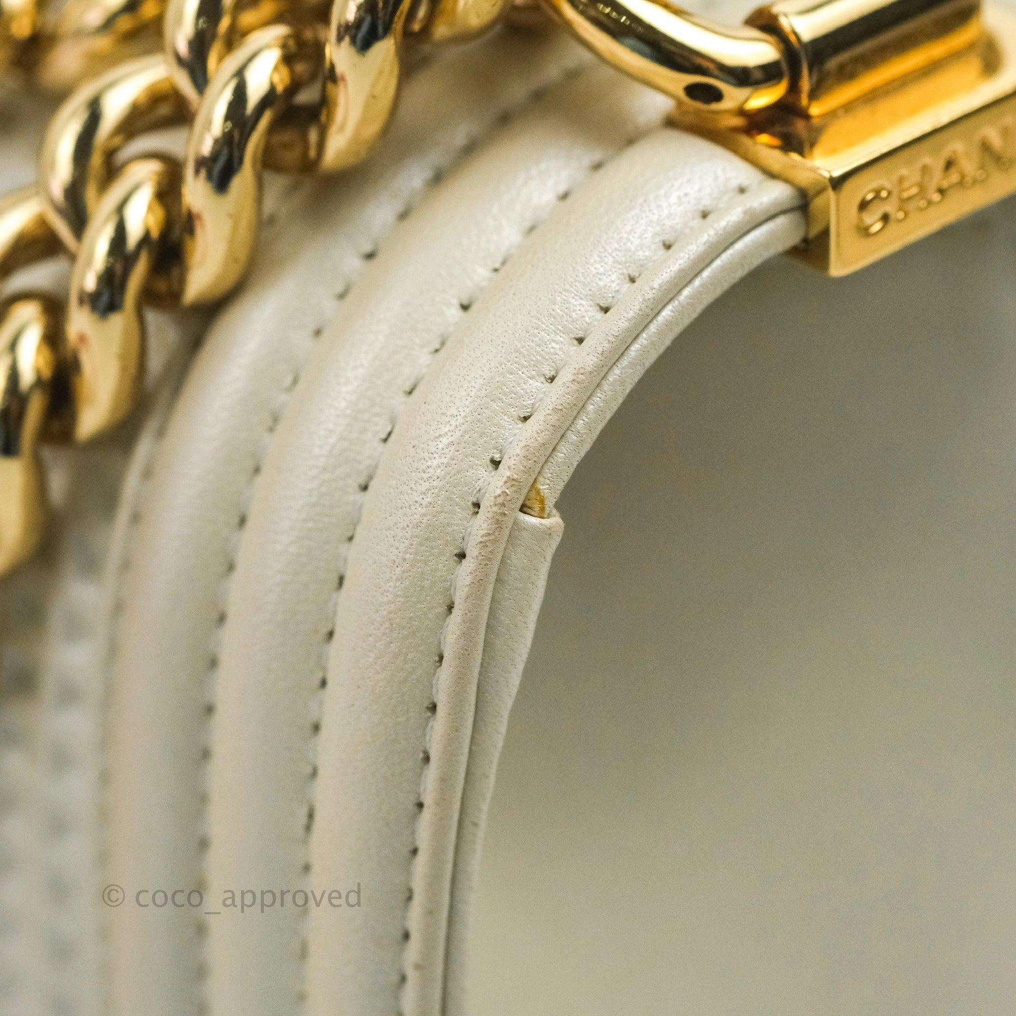 Chanel Cube Embossed Medium Boy Bag Iridescent Pearl White Lambskin Gold Hardware