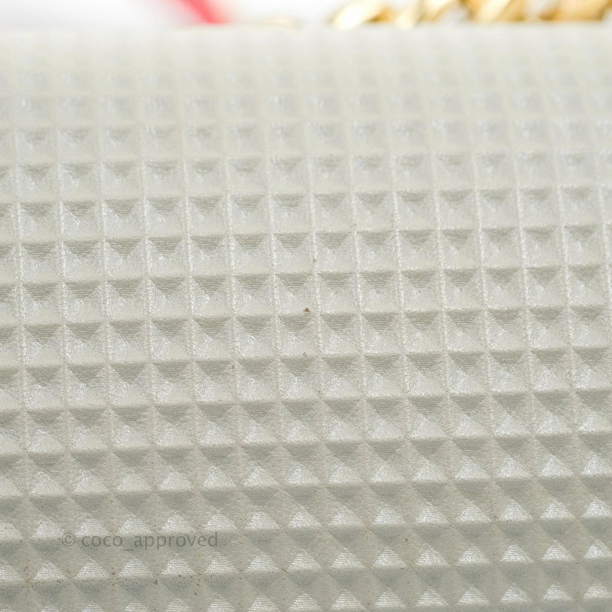 Chanel Cube Embossed Medium Boy Bag Iridescent Pearl White Lambskin Gold Hardware
