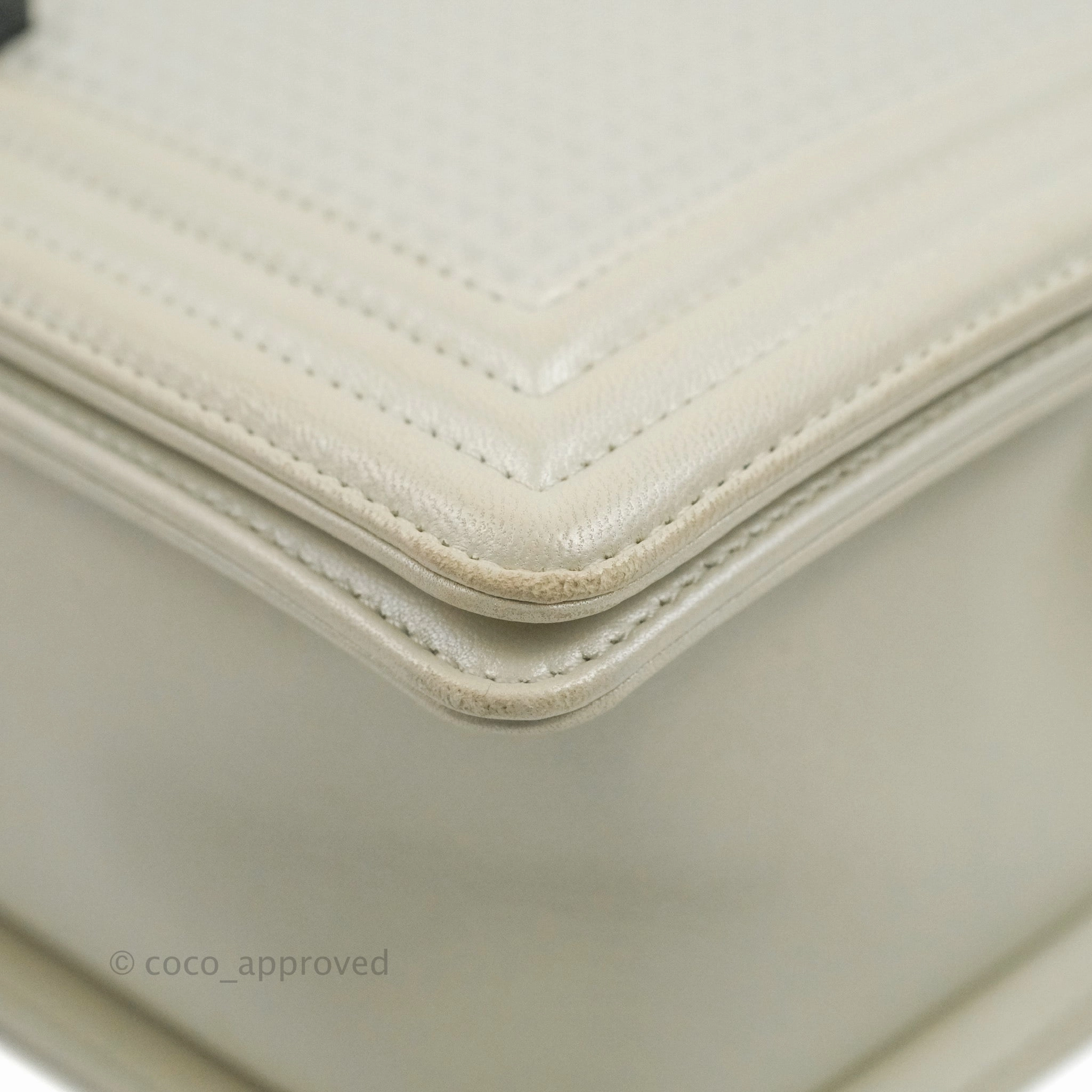 Chanel Cube Embossed Medium Boy Bag Iridescent Pearl White Lambskin Gold Hardware