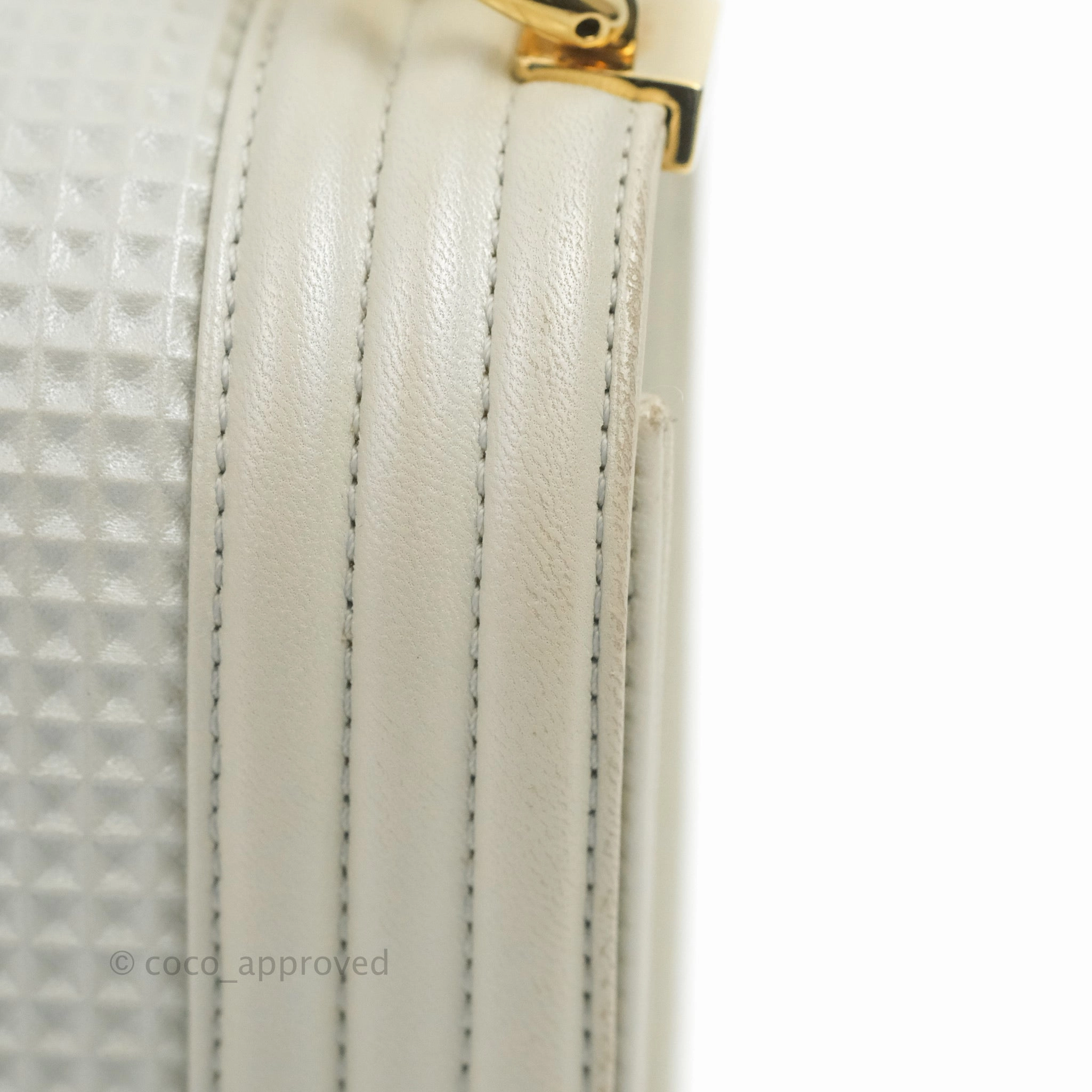 Chanel Cube Embossed Medium Boy Bag Iridescent Pearl White Lambskin Gold Hardware