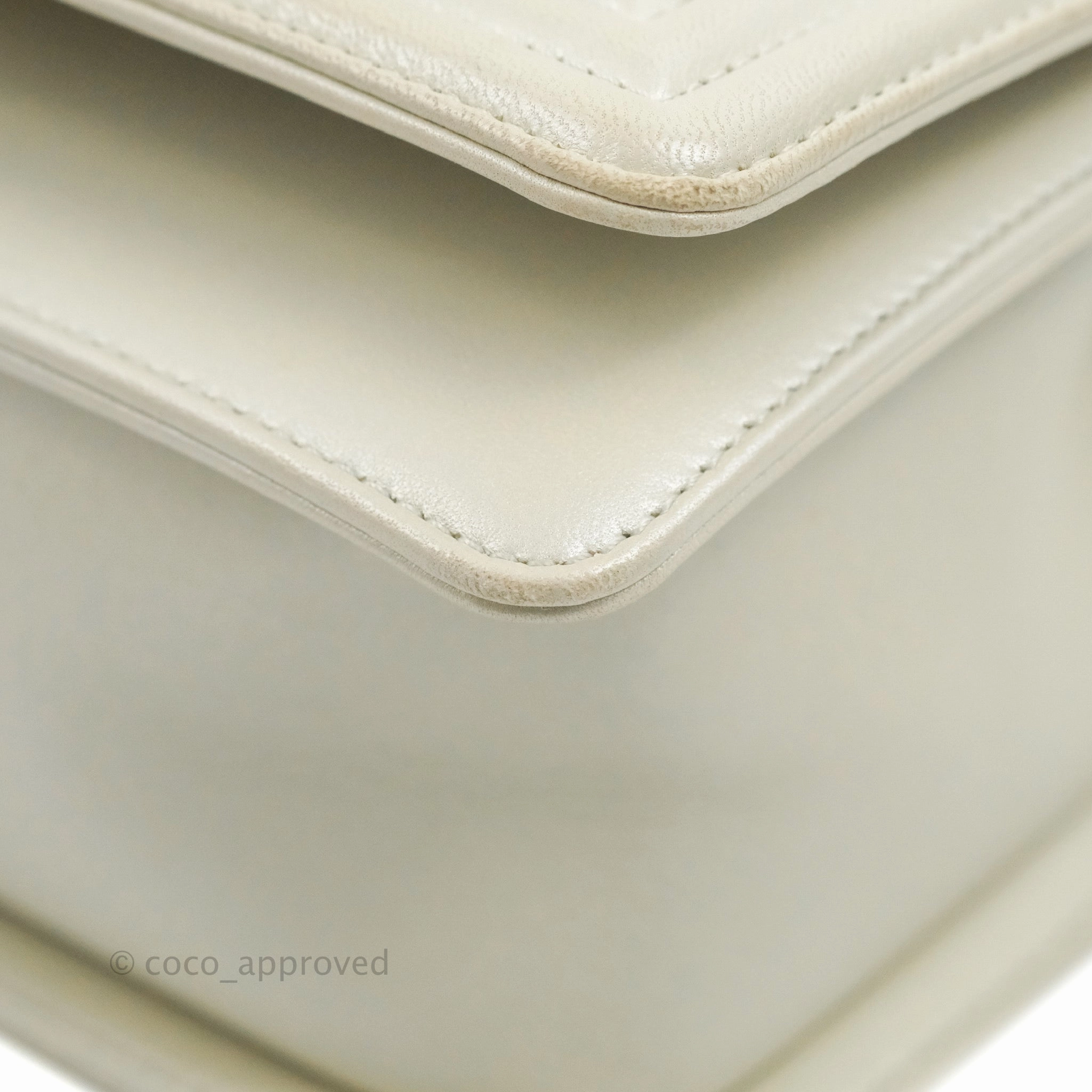 Chanel Cube Embossed Medium Boy Bag Iridescent Pearl White Lambskin Gold Hardware