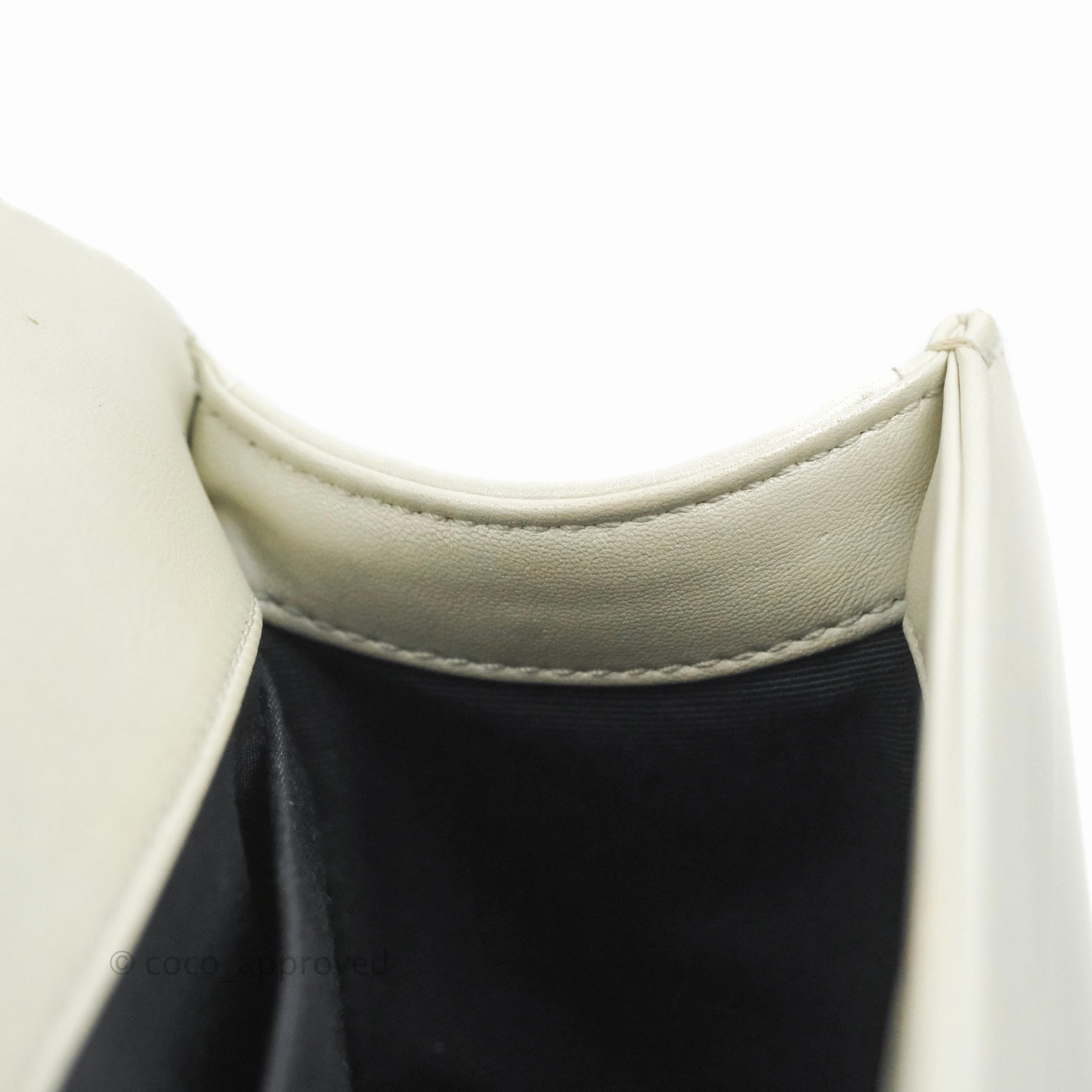 Chanel Cube Embossed Medium Boy Bag Iridescent Pearl White Lambskin Gold Hardware