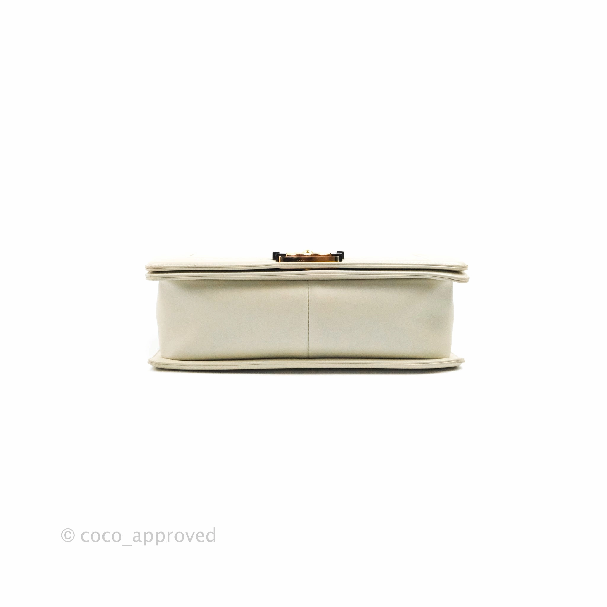 Chanel Cube Embossed Medium Boy Bag Iridescent Pearl White Lambskin Gold Hardware