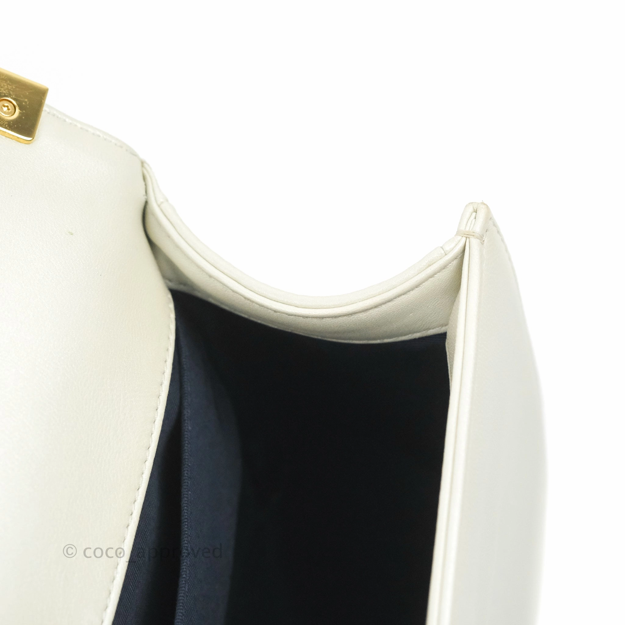 Chanel Cube Embossed Medium Boy Bag Iridescent Pearl White Lambskin Gold Hardware