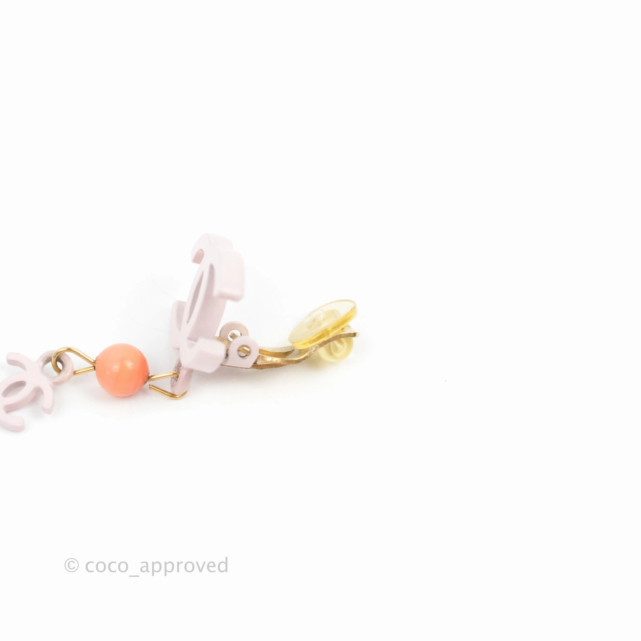 Chanel Double CC Logo & Stone Ear Clip Pink 03S