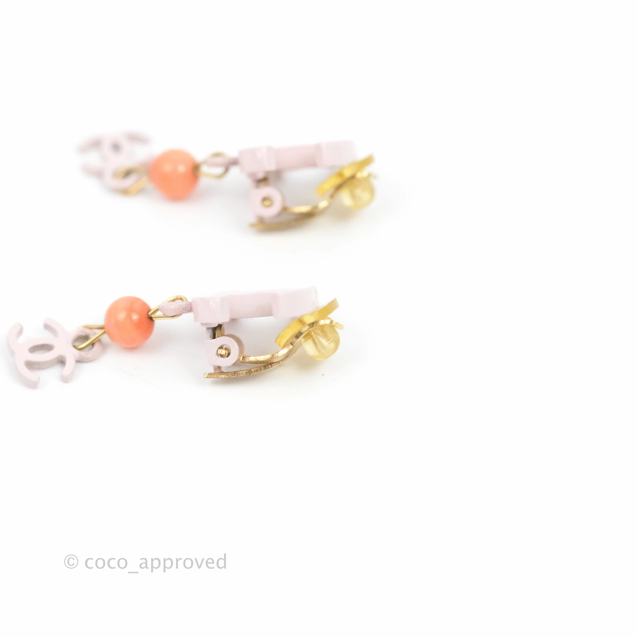 Chanel Double CC Logo & Stone Ear Clip Pink 03S