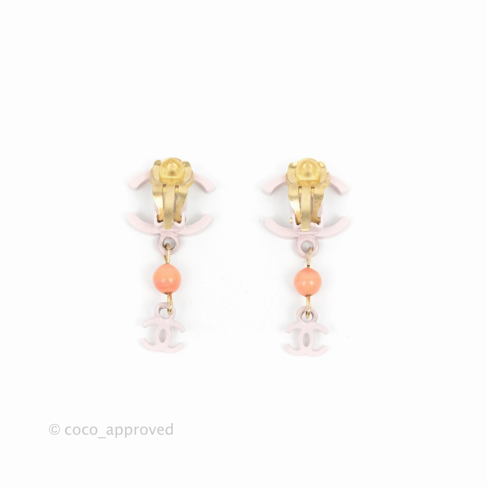 Chanel Double CC Logo & Stone Ear Clip Pink 03S