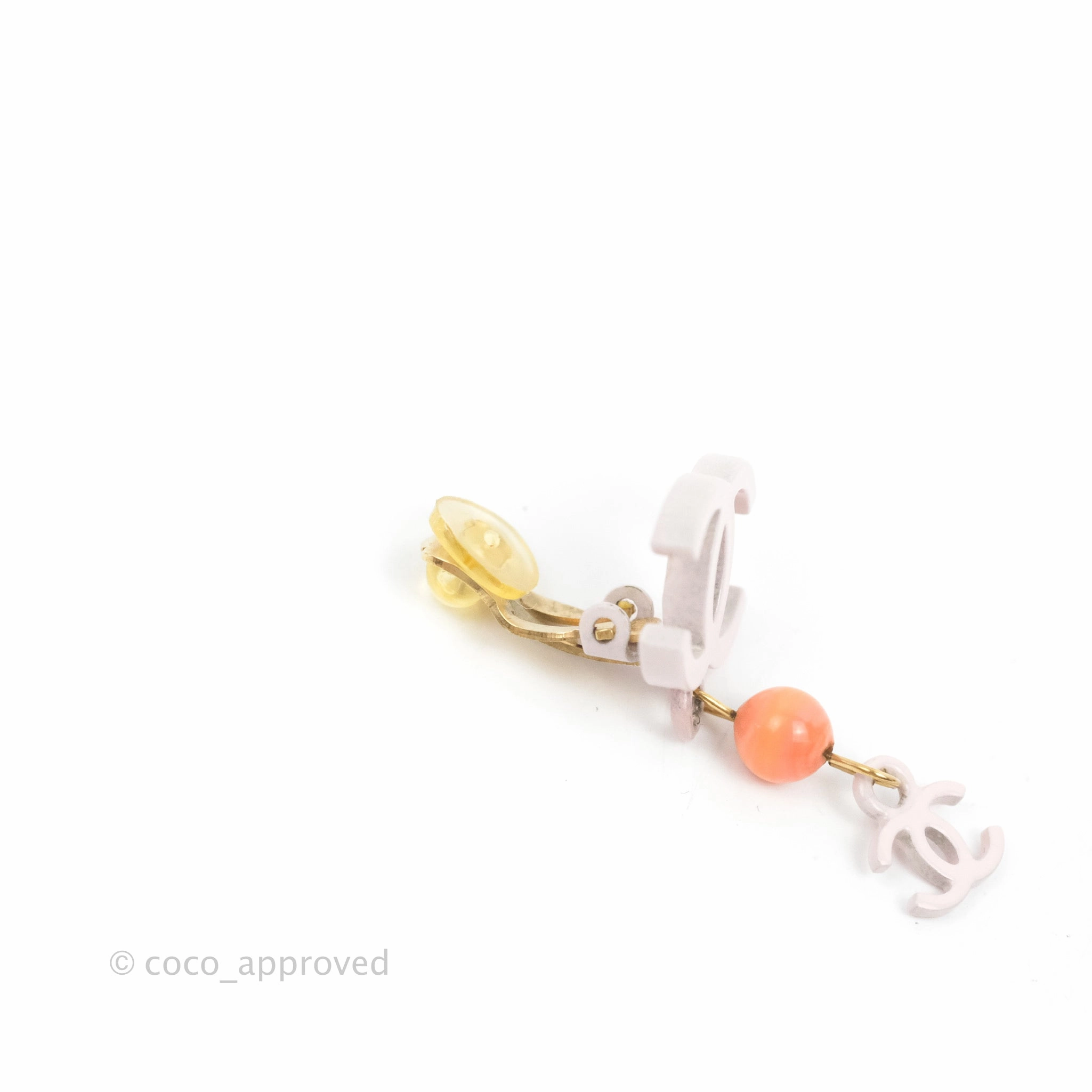 Chanel Double CC Logo & Stone Ear Clip Pink 03S