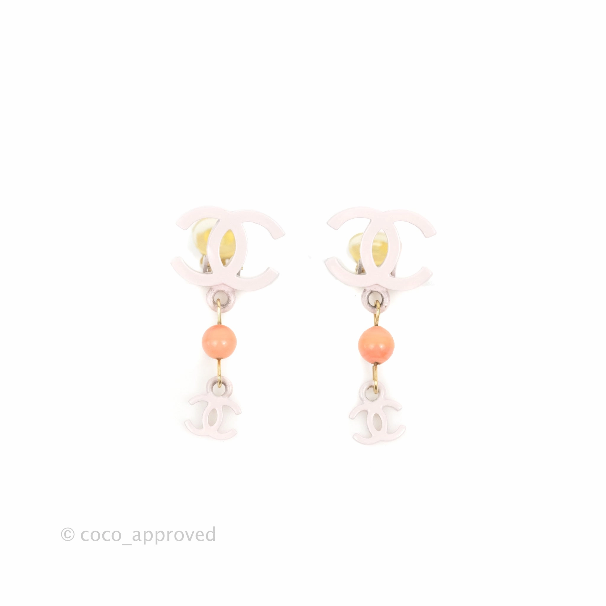 Chanel Double CC Logo & Stone Ear Clip Pink 03S