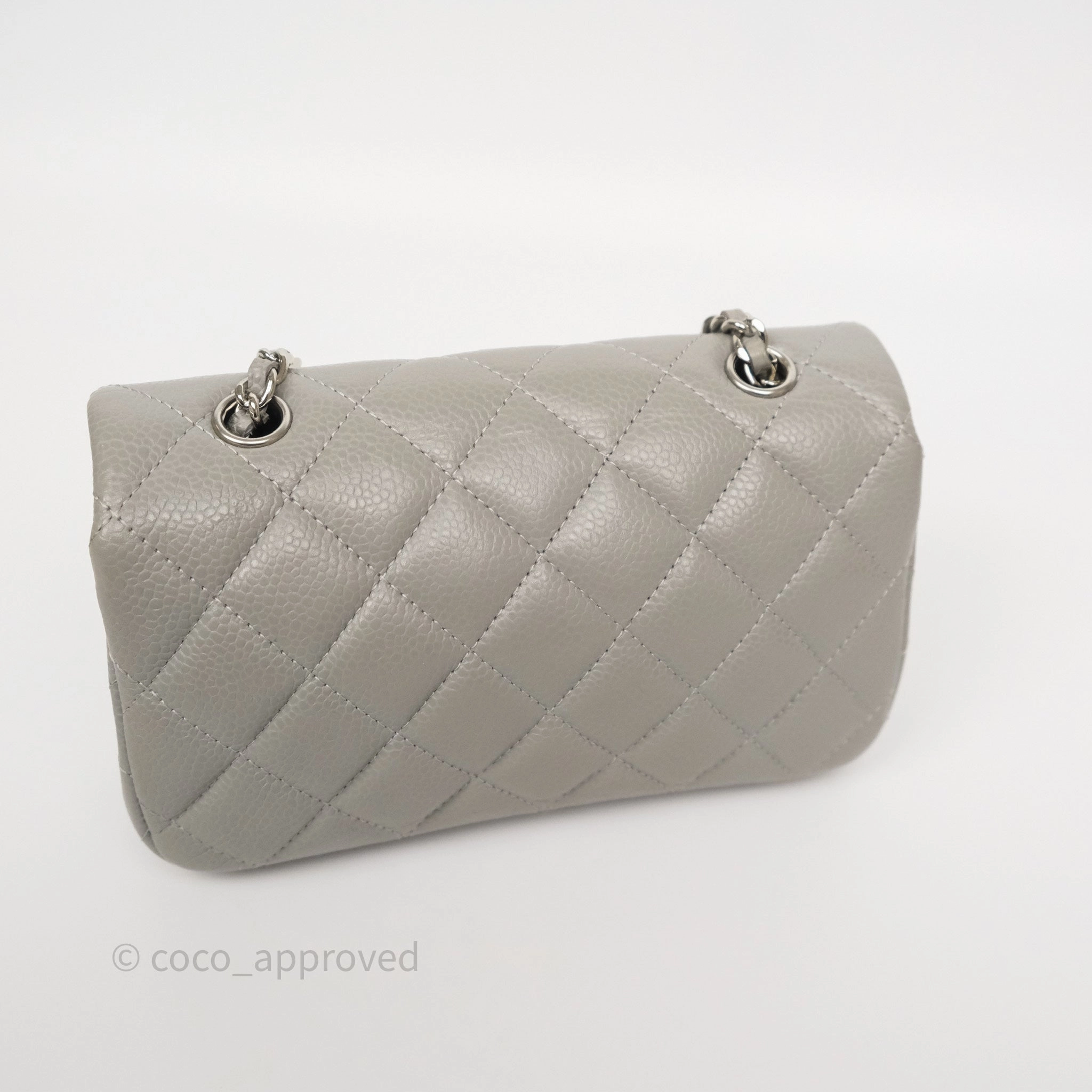 Chanel Extra Mini Rectangular Flap Quilted Light Grey Caviar Silver Hardware