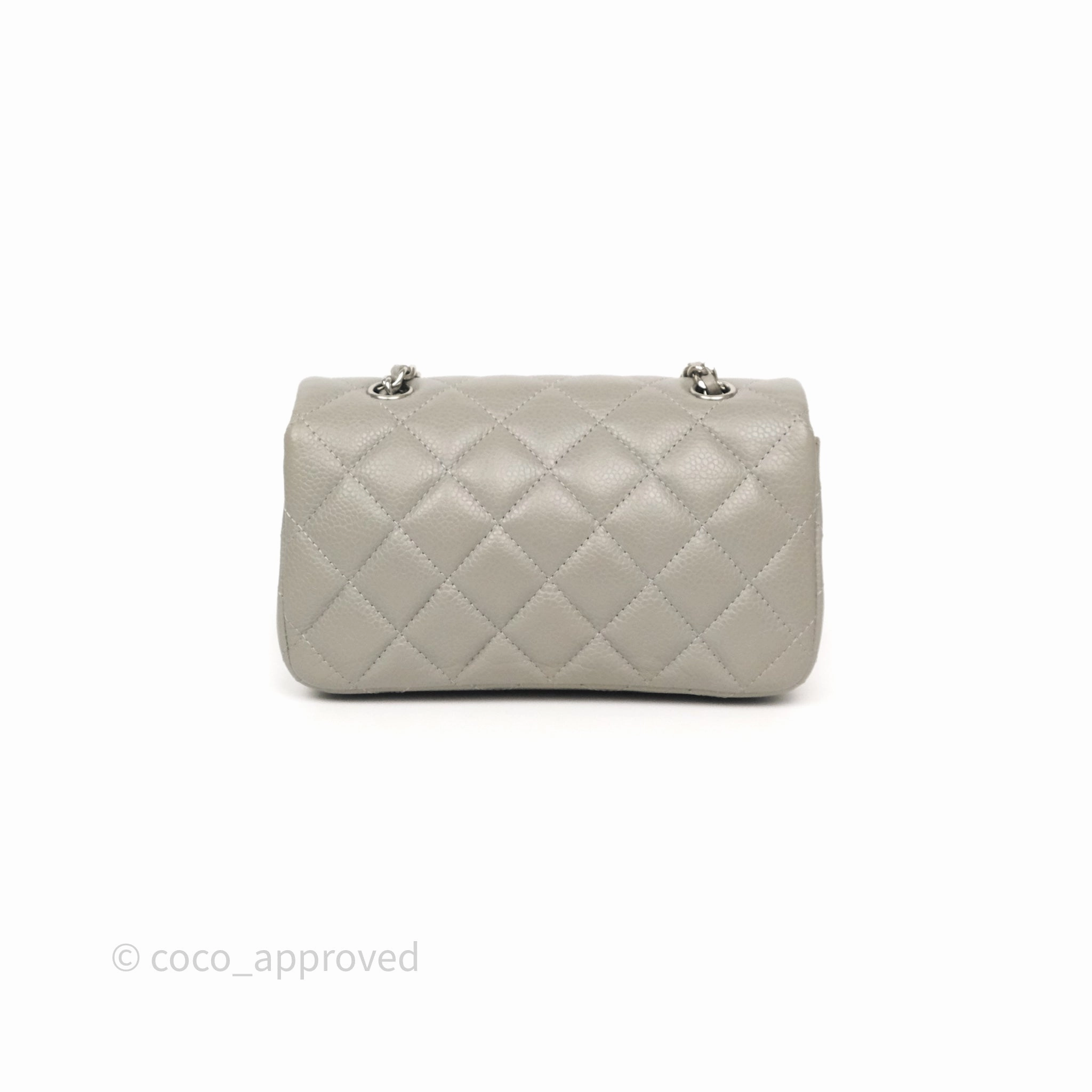 Chanel Extra Mini Rectangular Flap Quilted Light Grey Caviar Silver Hardware
