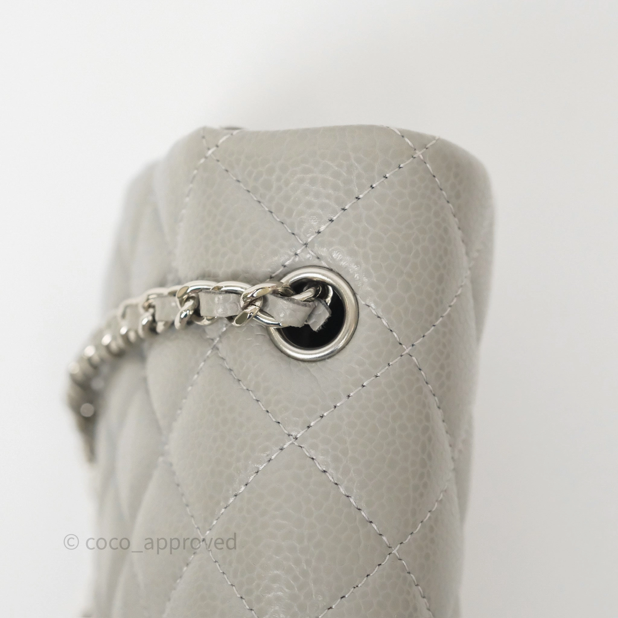 Chanel Extra Mini Rectangular Flap Quilted Light Grey Caviar Silver Hardware