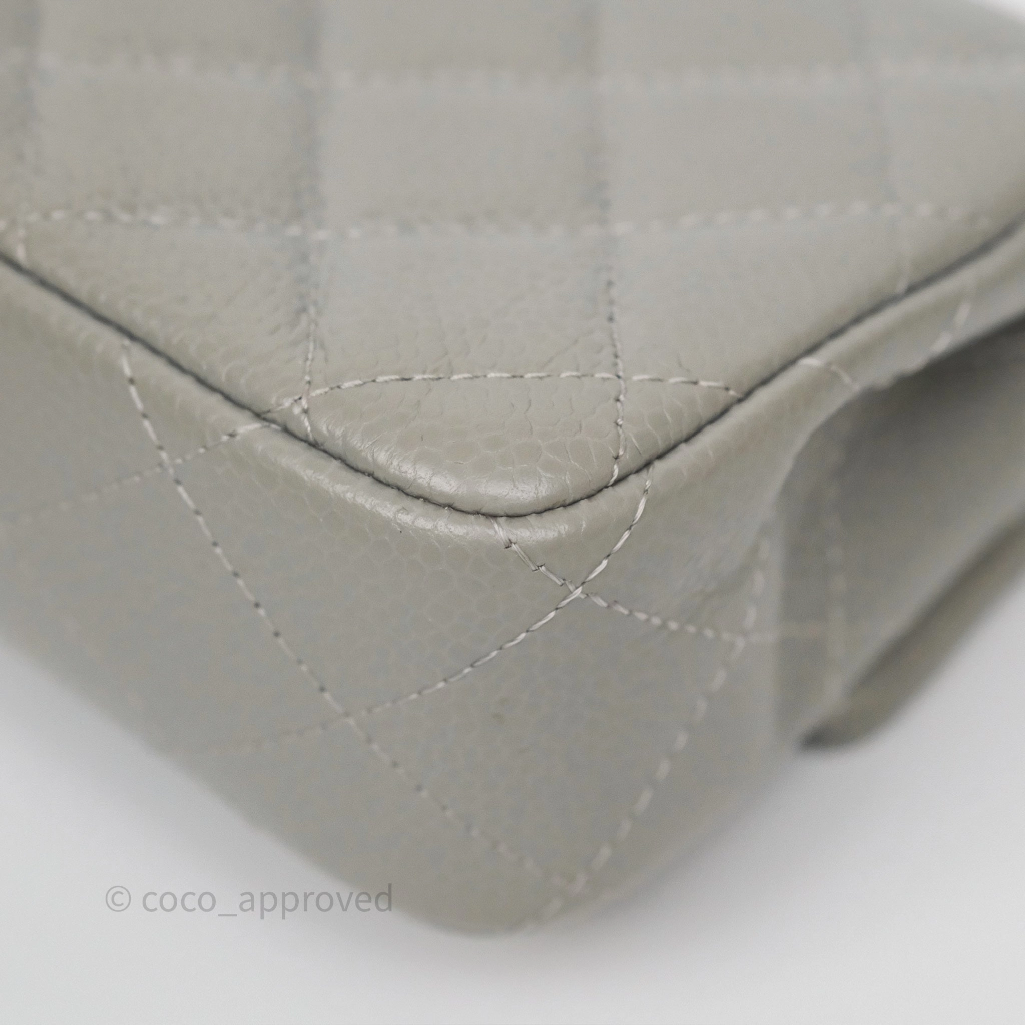 Chanel Extra Mini Rectangular Flap Quilted Light Grey Caviar Silver Hardware