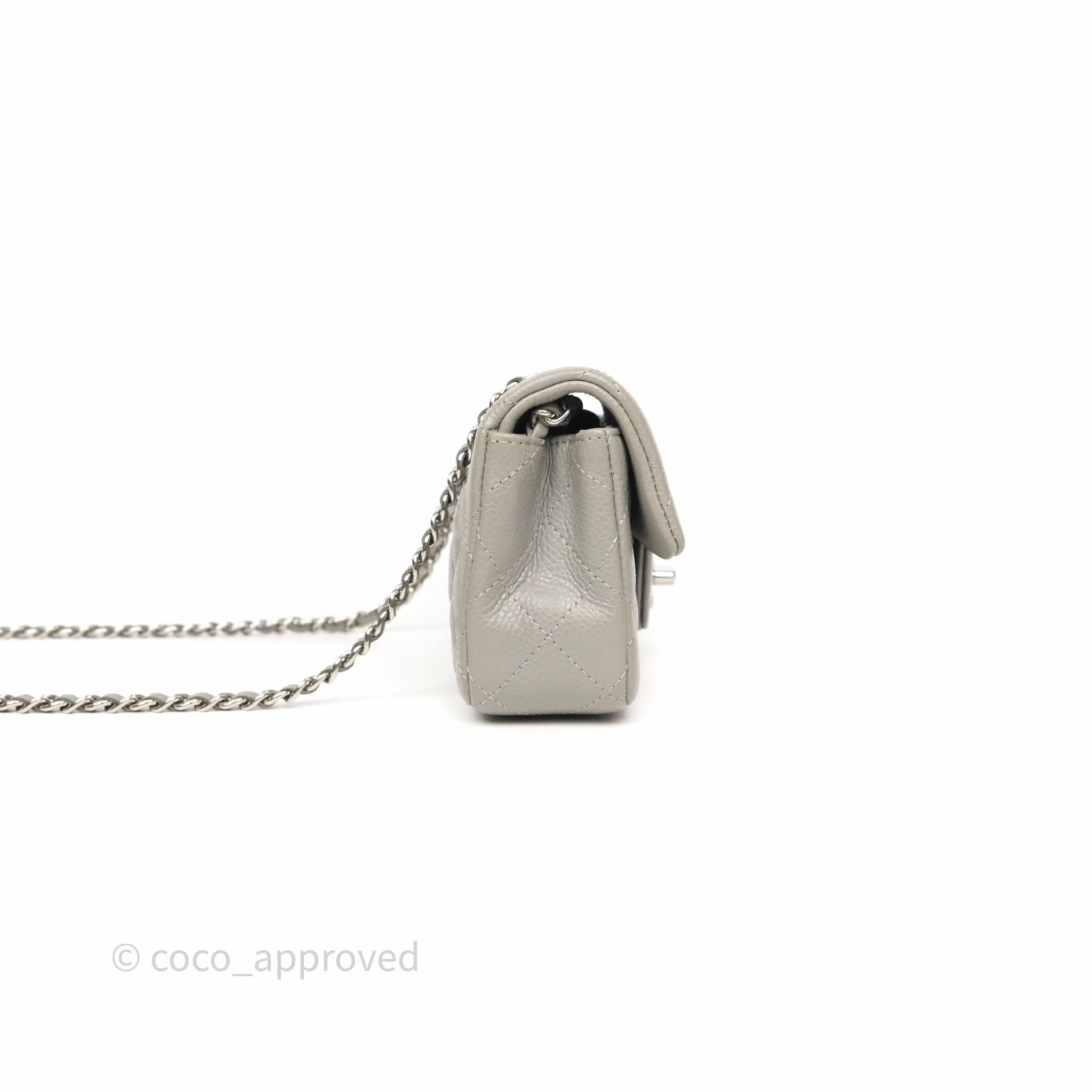 Chanel Extra Mini Rectangular Flap Quilted Light Grey Caviar Silver Hardware