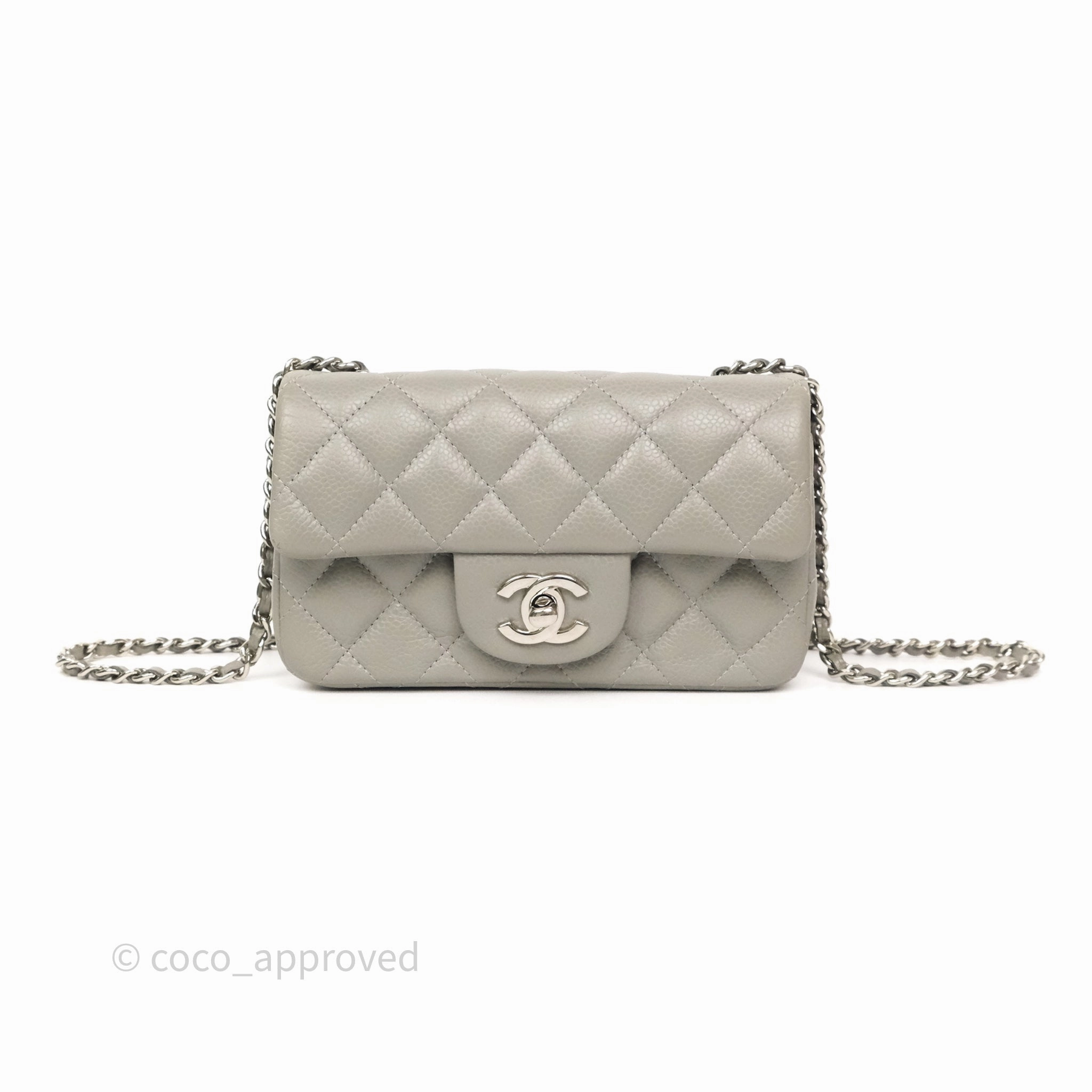 Chanel Extra Mini Rectangular Flap Quilted Light Grey Caviar Silver Hardware