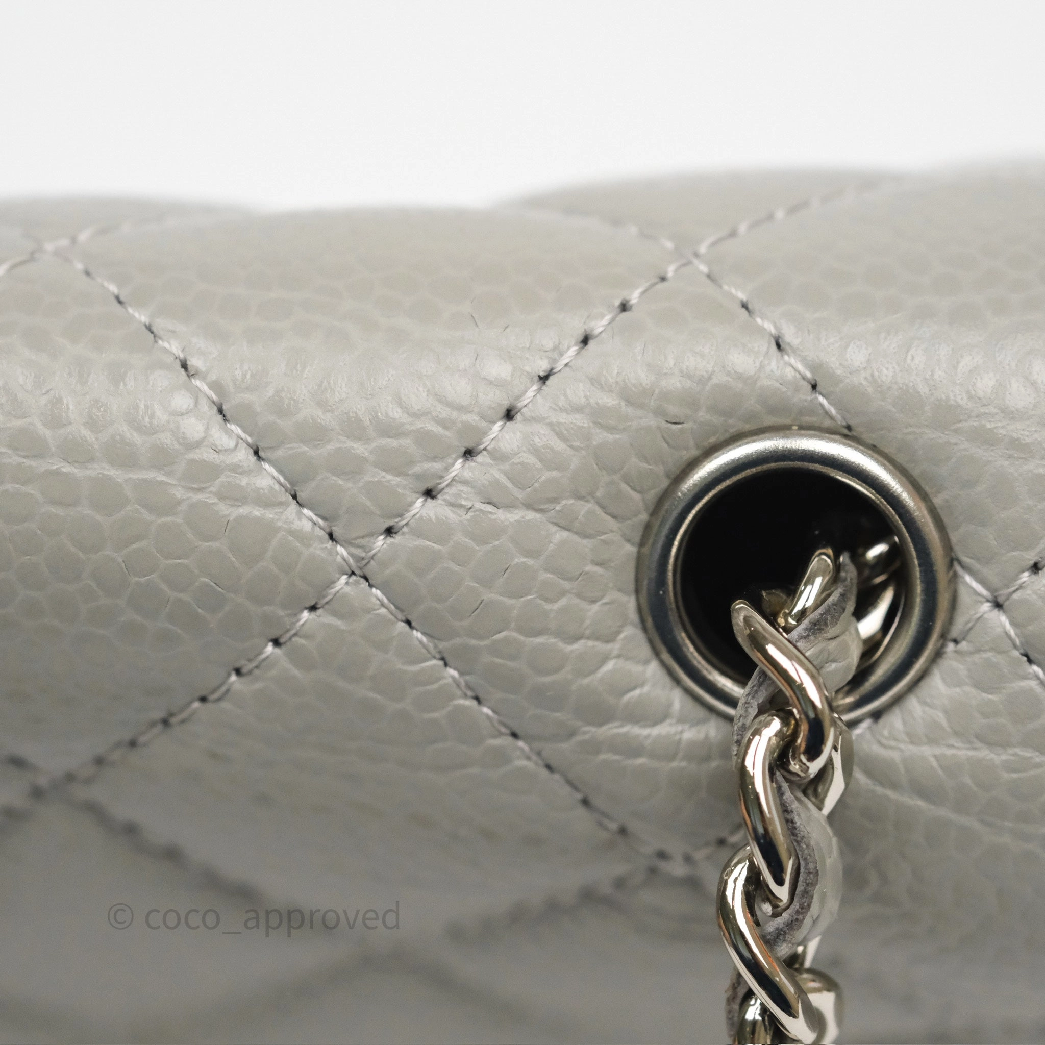 Chanel Extra Mini Rectangular Flap Quilted Light Grey Caviar Silver Hardware