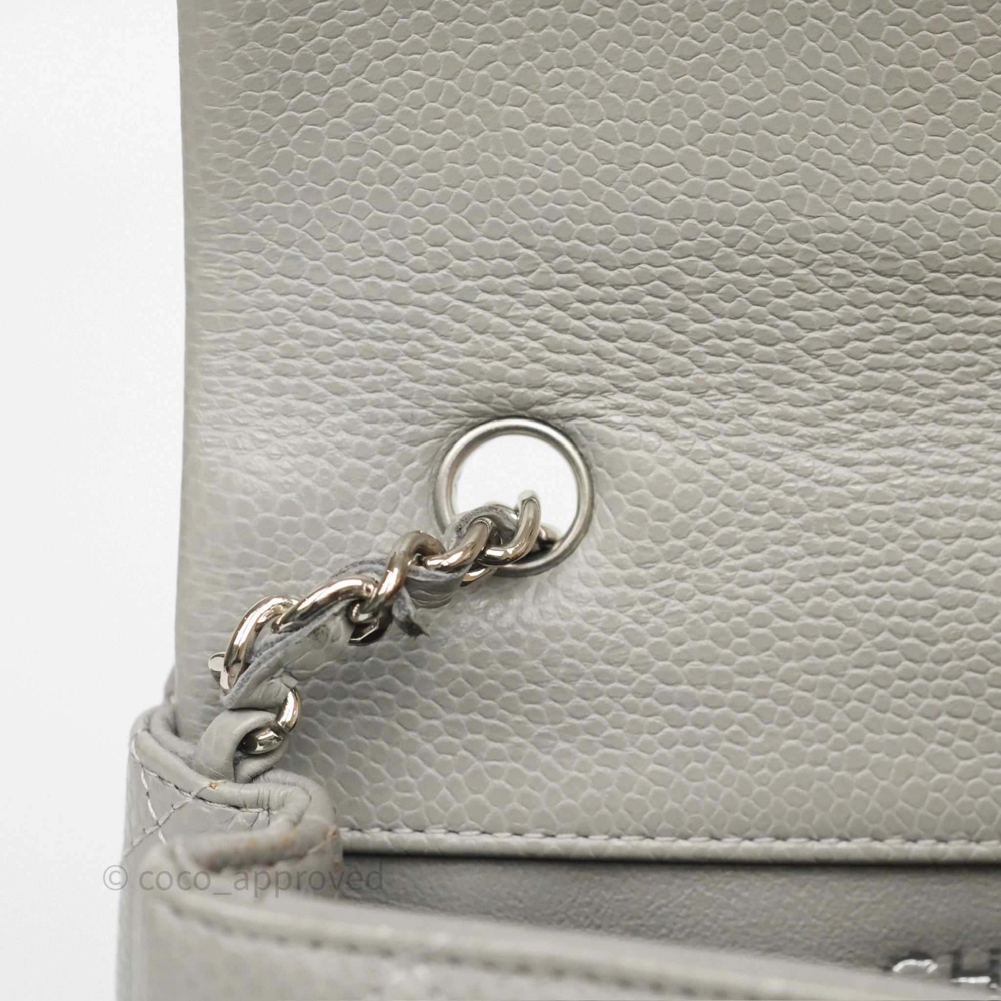 Chanel Extra Mini Rectangular Flap Quilted Light Grey Caviar Silver Hardware