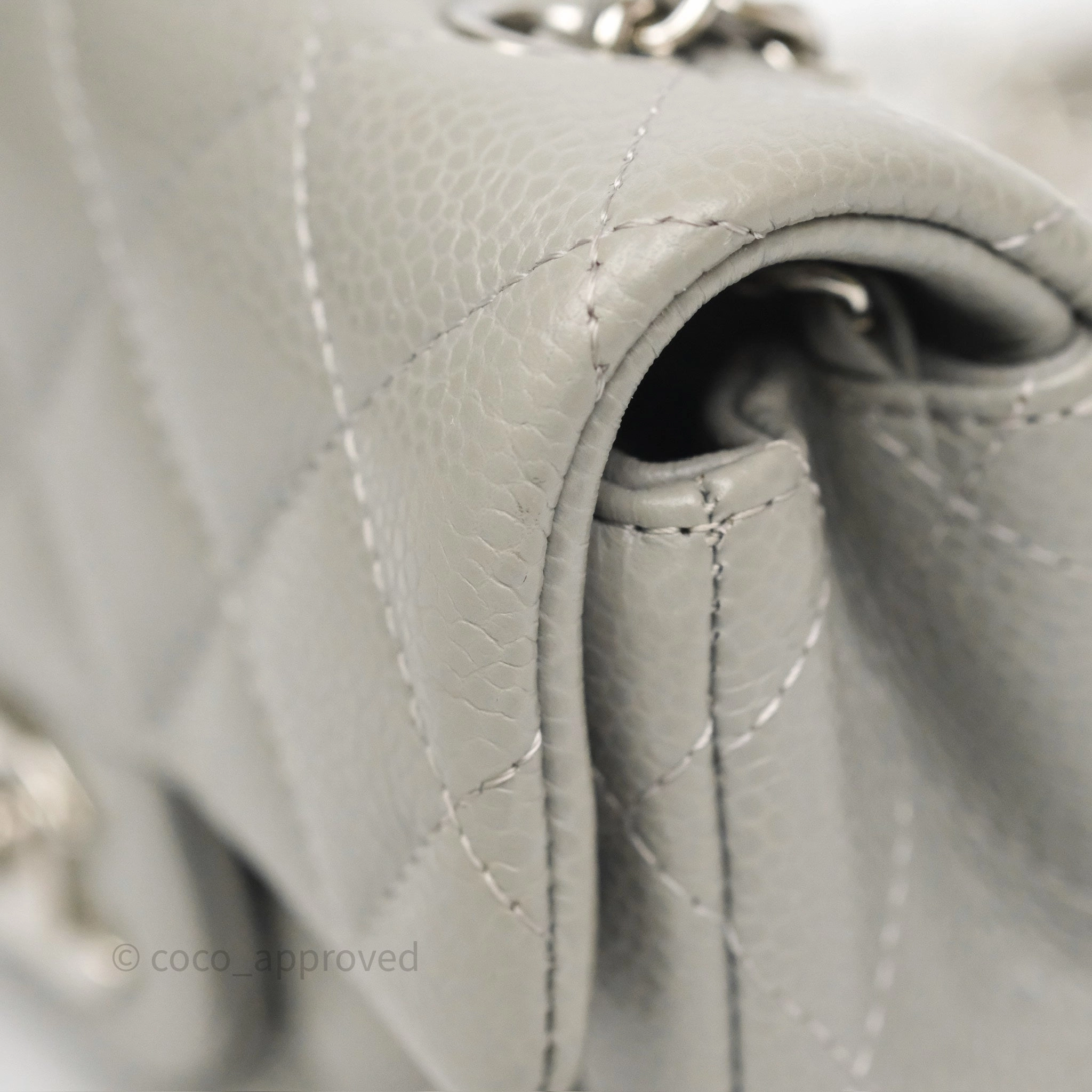 Chanel Extra Mini Rectangular Flap Quilted Light Grey Caviar Silver Hardware