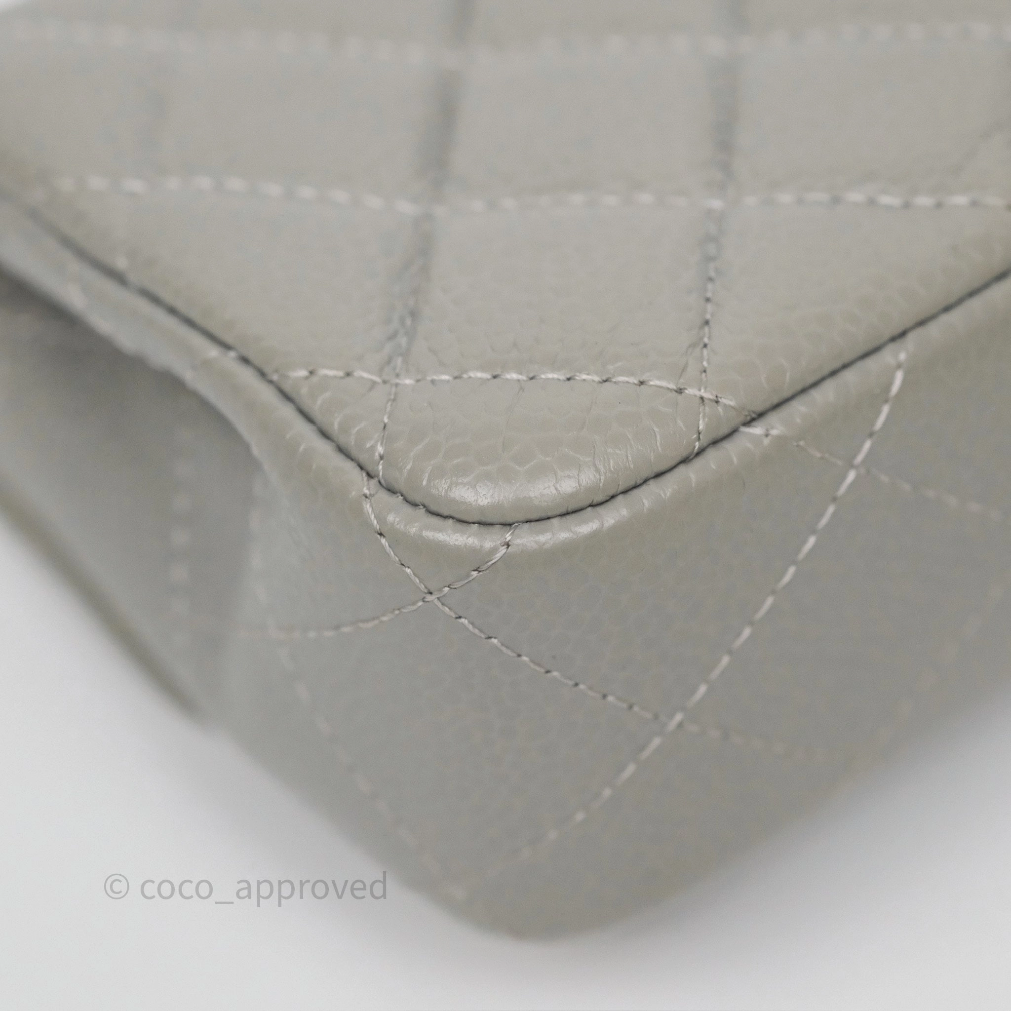 Chanel Extra Mini Rectangular Flap Quilted Light Grey Caviar Silver Hardware