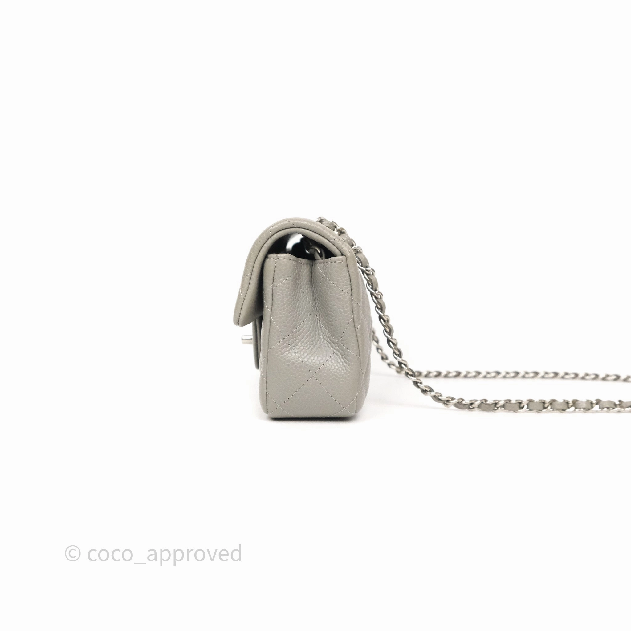Chanel Extra Mini Rectangular Flap Quilted Light Grey Caviar Silver Hardware