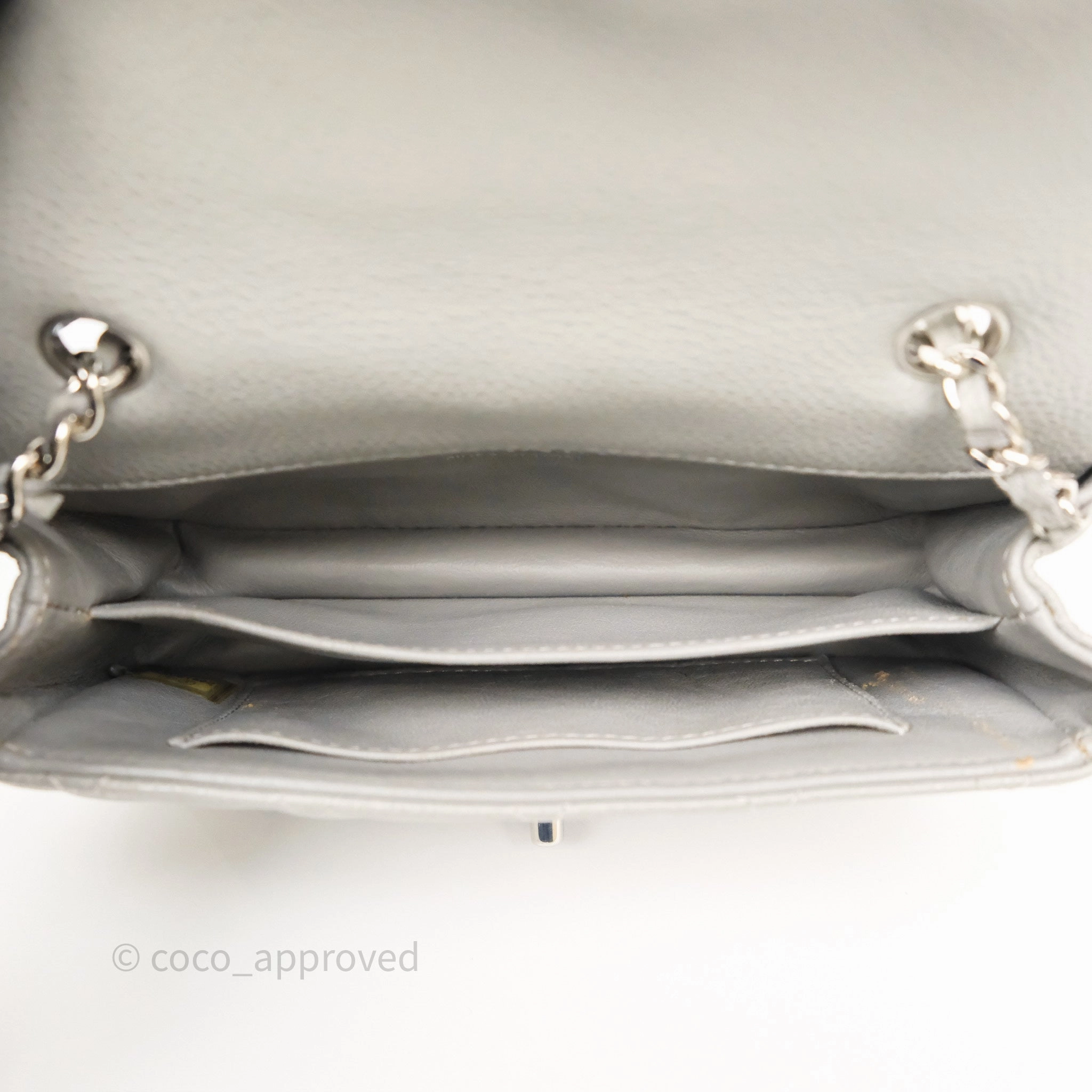 Chanel Extra Mini Rectangular Flap Quilted Light Grey Caviar Silver Hardware