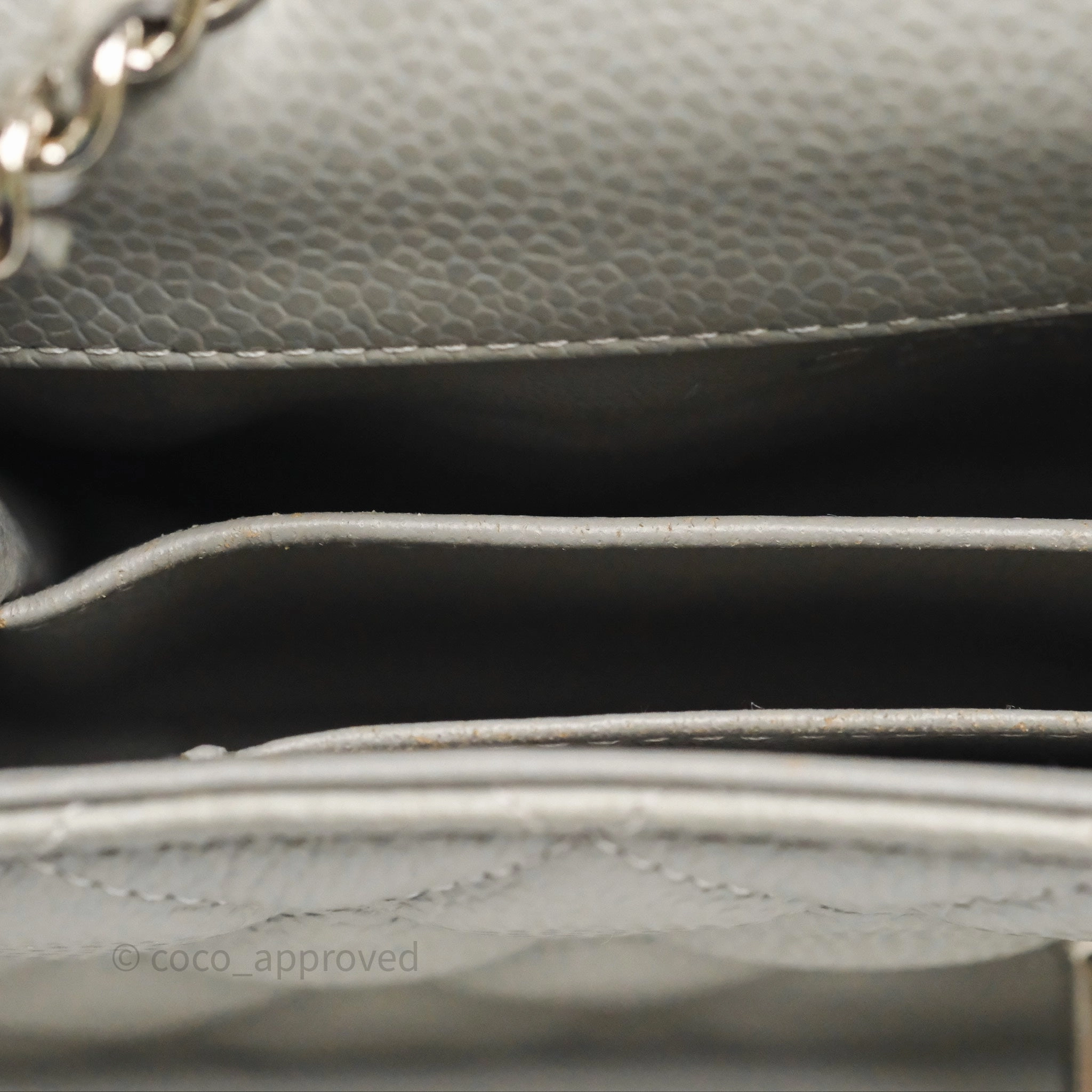Chanel Extra Mini Rectangular Flap Quilted Light Grey Caviar Silver Hardware