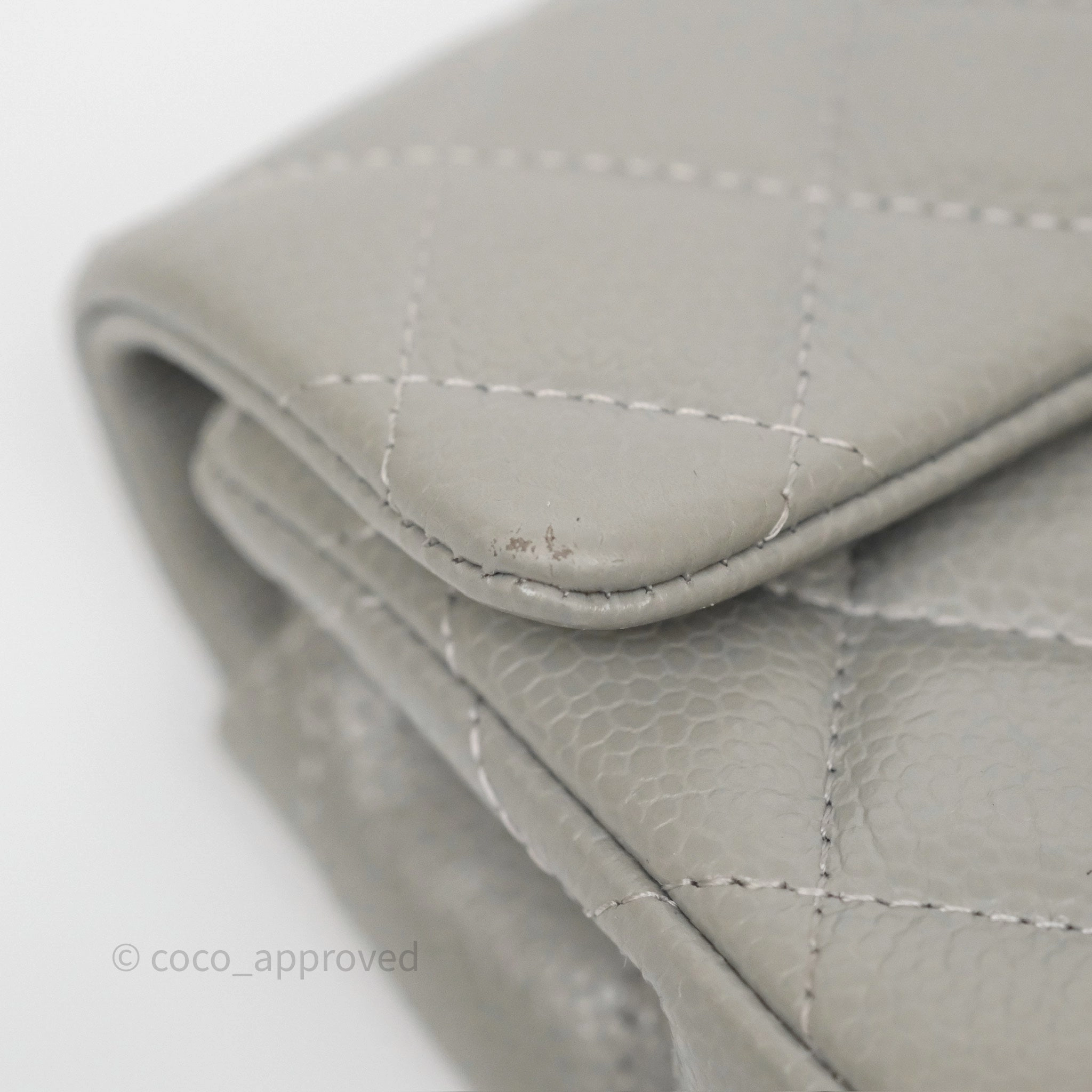Chanel Extra Mini Rectangular Flap Quilted Light Grey Caviar Silver Hardware