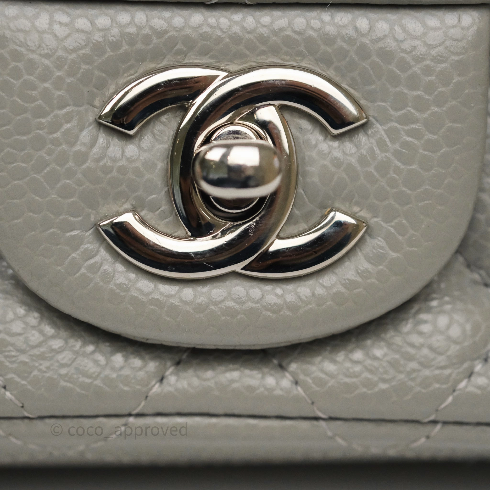 Chanel Extra Mini Rectangular Flap Quilted Light Grey Caviar Silver Hardware