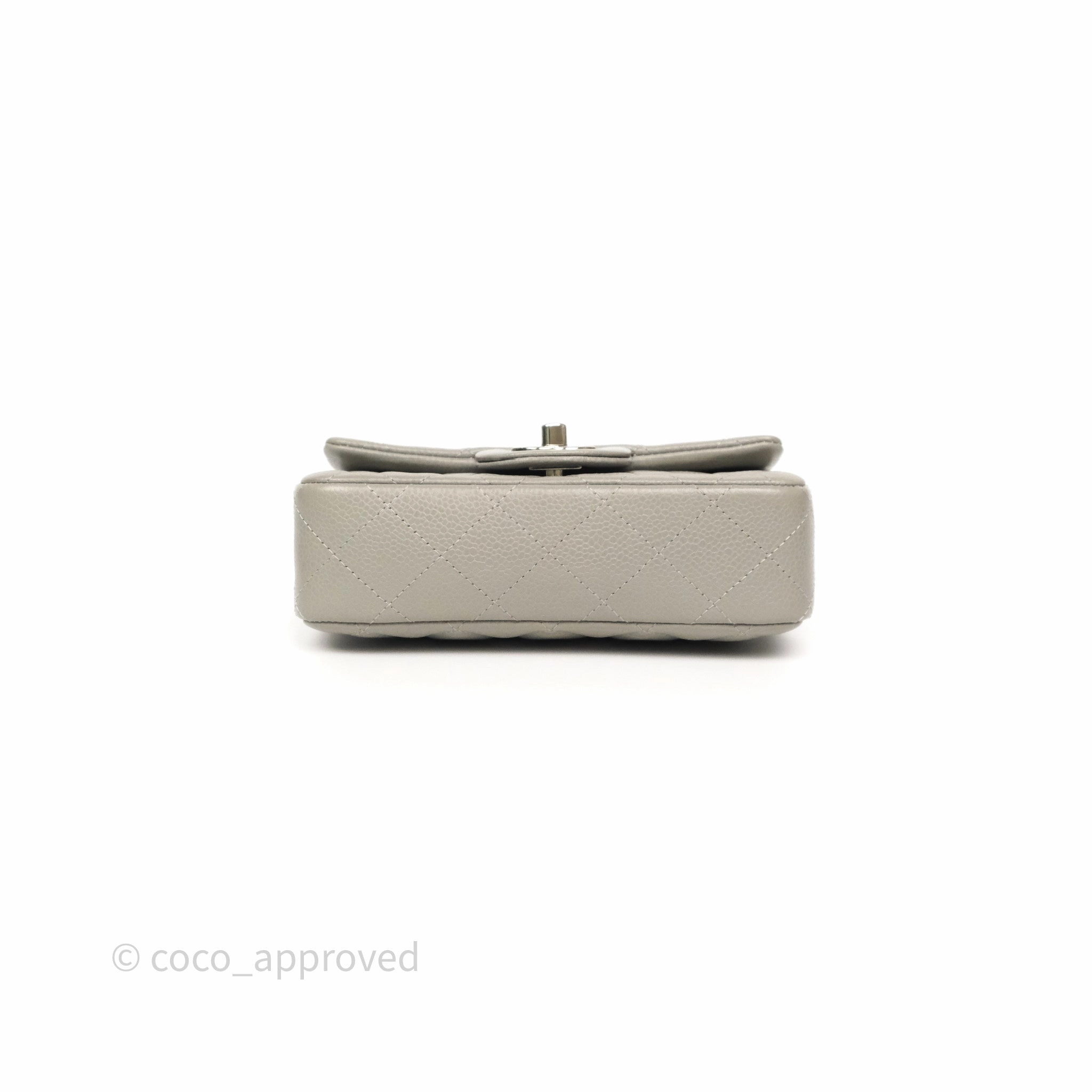 Chanel Extra Mini Rectangular Flap Quilted Light Grey Caviar Silver Hardware