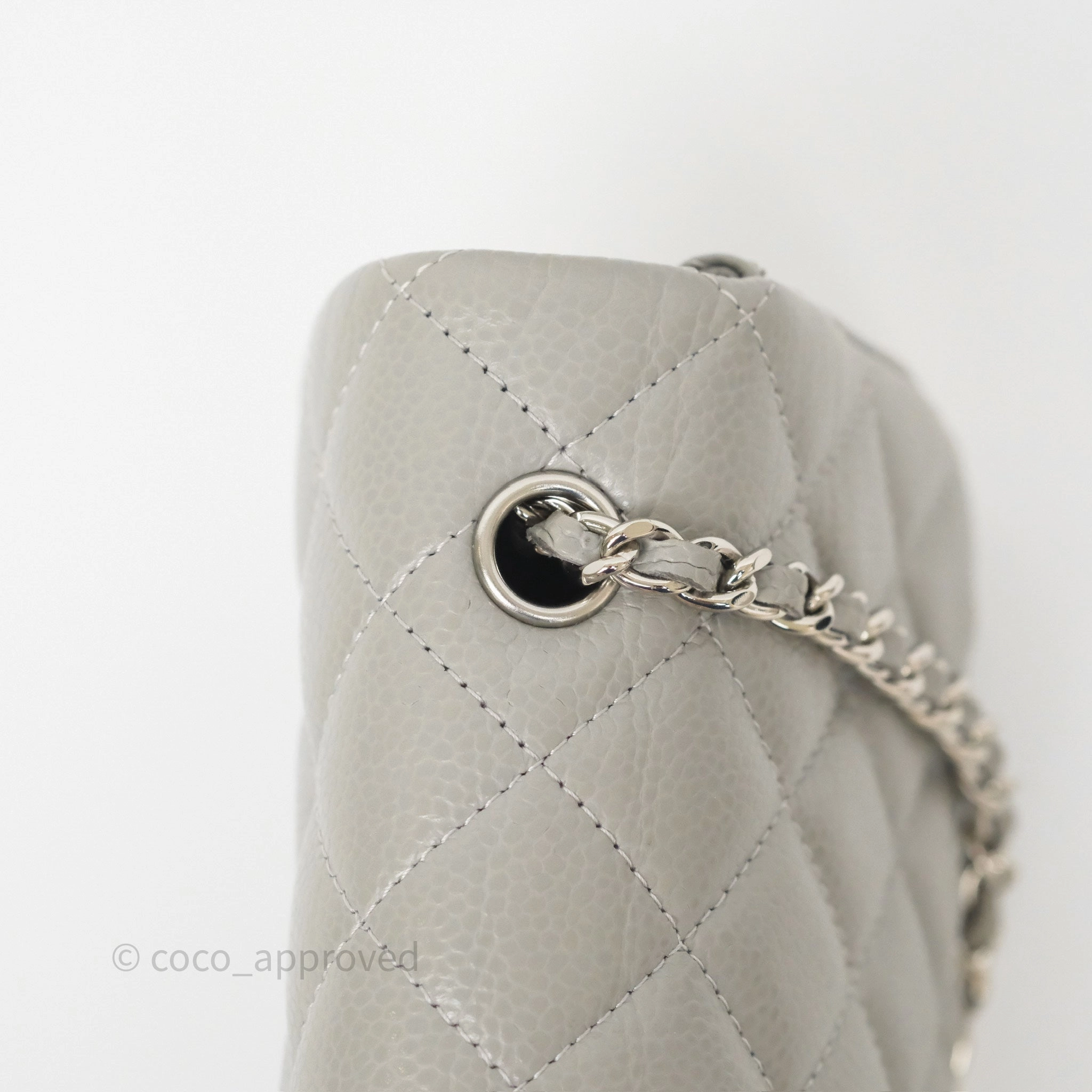 Chanel Extra Mini Rectangular Flap Quilted Light Grey Caviar Silver Hardware