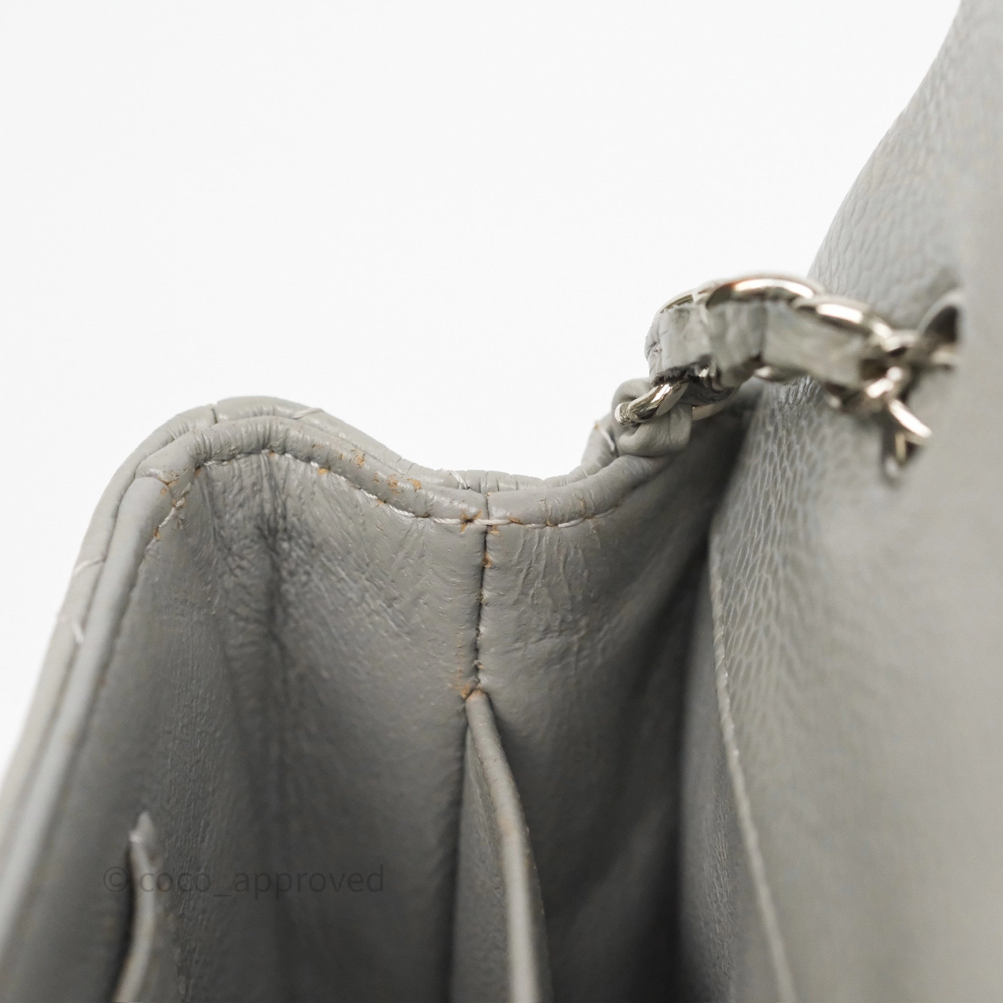 Chanel Extra Mini Rectangular Flap Quilted Light Grey Caviar Silver Hardware