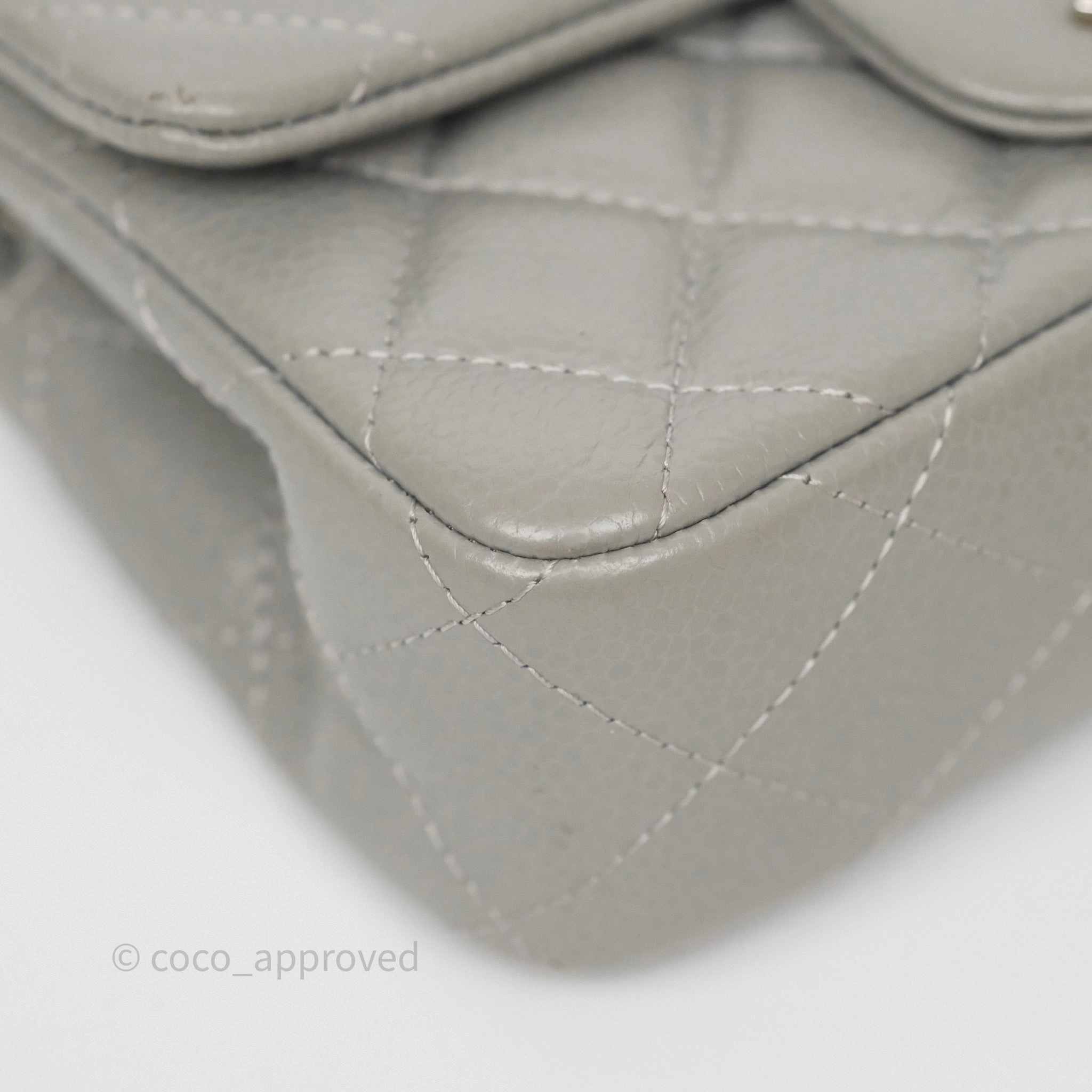 Chanel Extra Mini Rectangular Flap Quilted Light Grey Caviar Silver Hardware