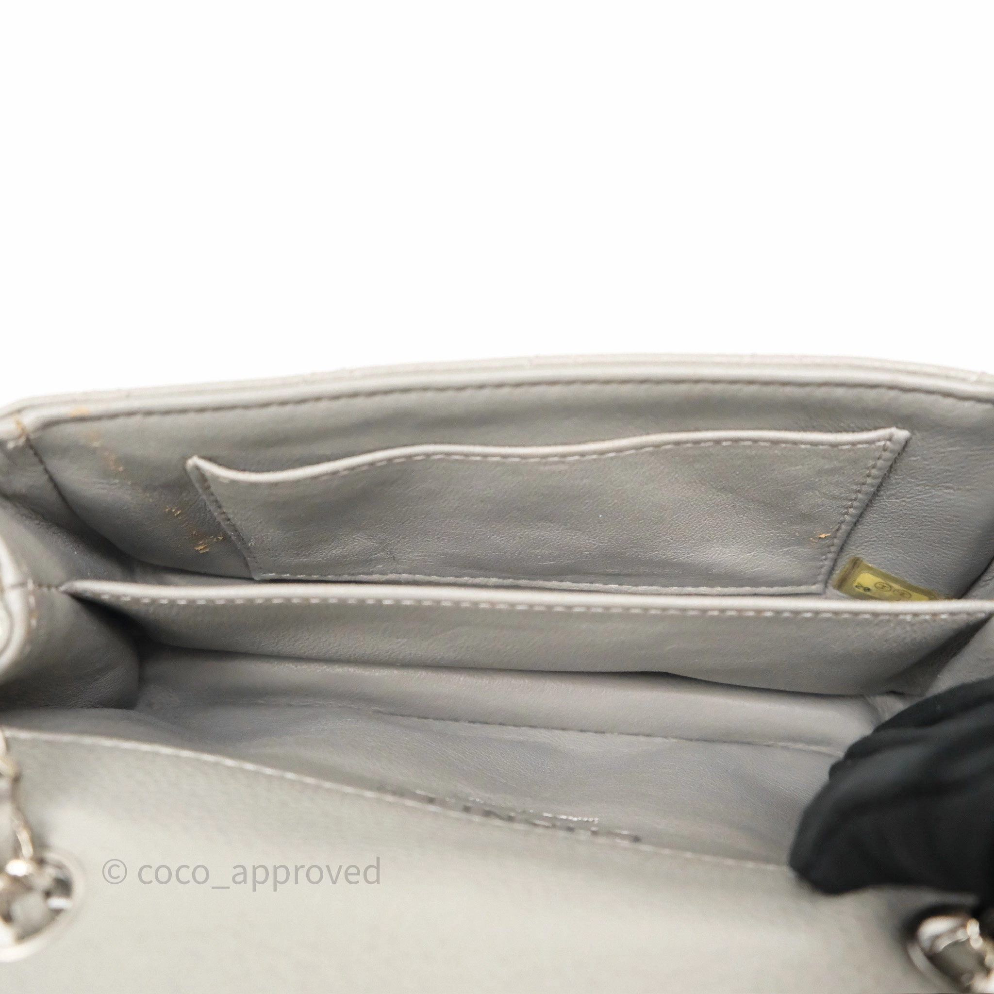 Chanel Extra Mini Rectangular Flap Quilted Light Grey Caviar Silver Hardware