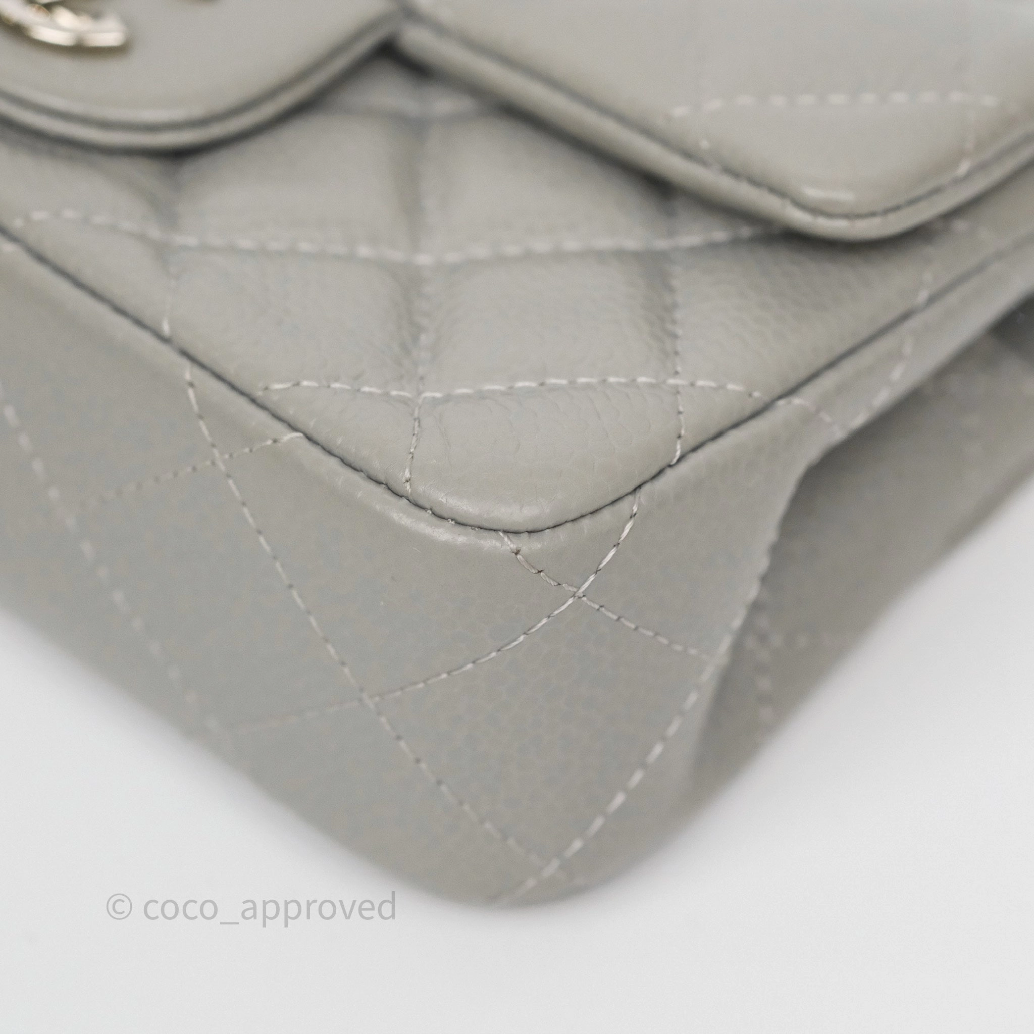 Chanel Extra Mini Rectangular Flap Quilted Light Grey Caviar Silver Hardware