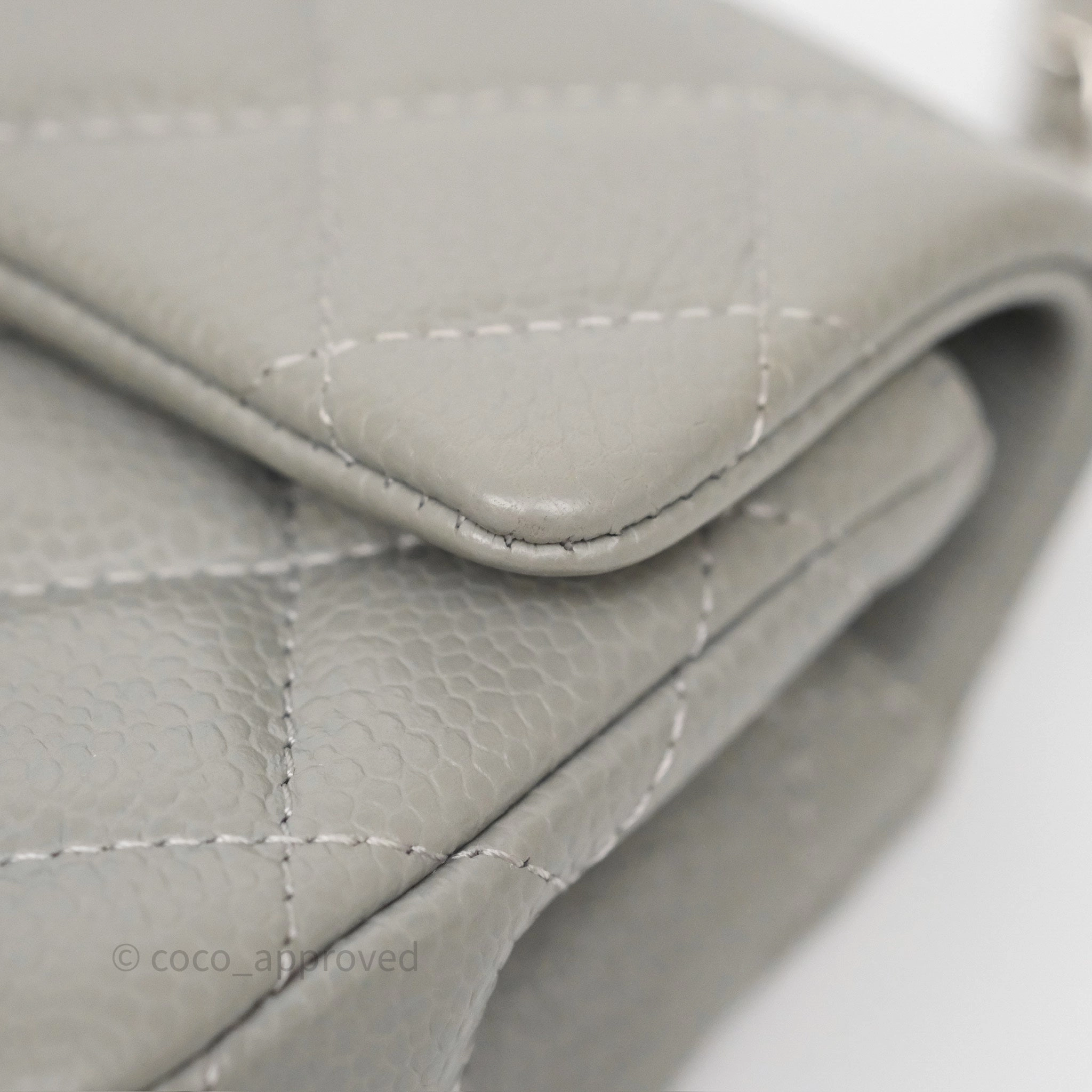 Chanel Extra Mini Rectangular Flap Quilted Light Grey Caviar Silver Hardware