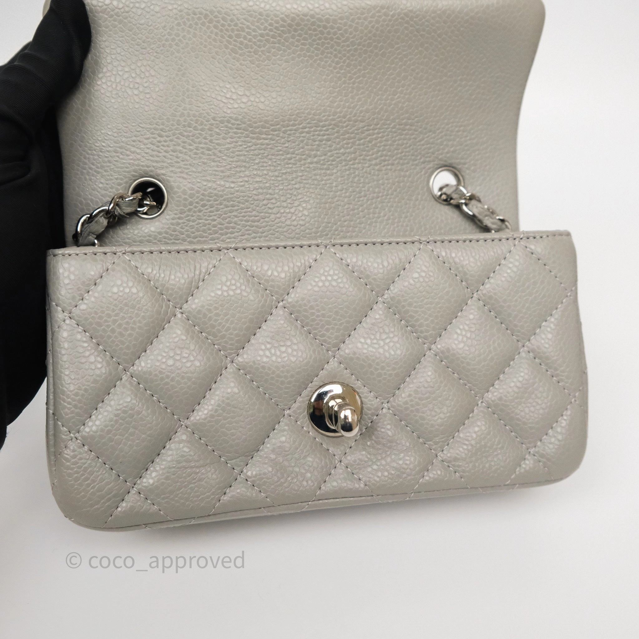 Chanel Extra Mini Rectangular Flap Quilted Light Grey Caviar Silver Hardware