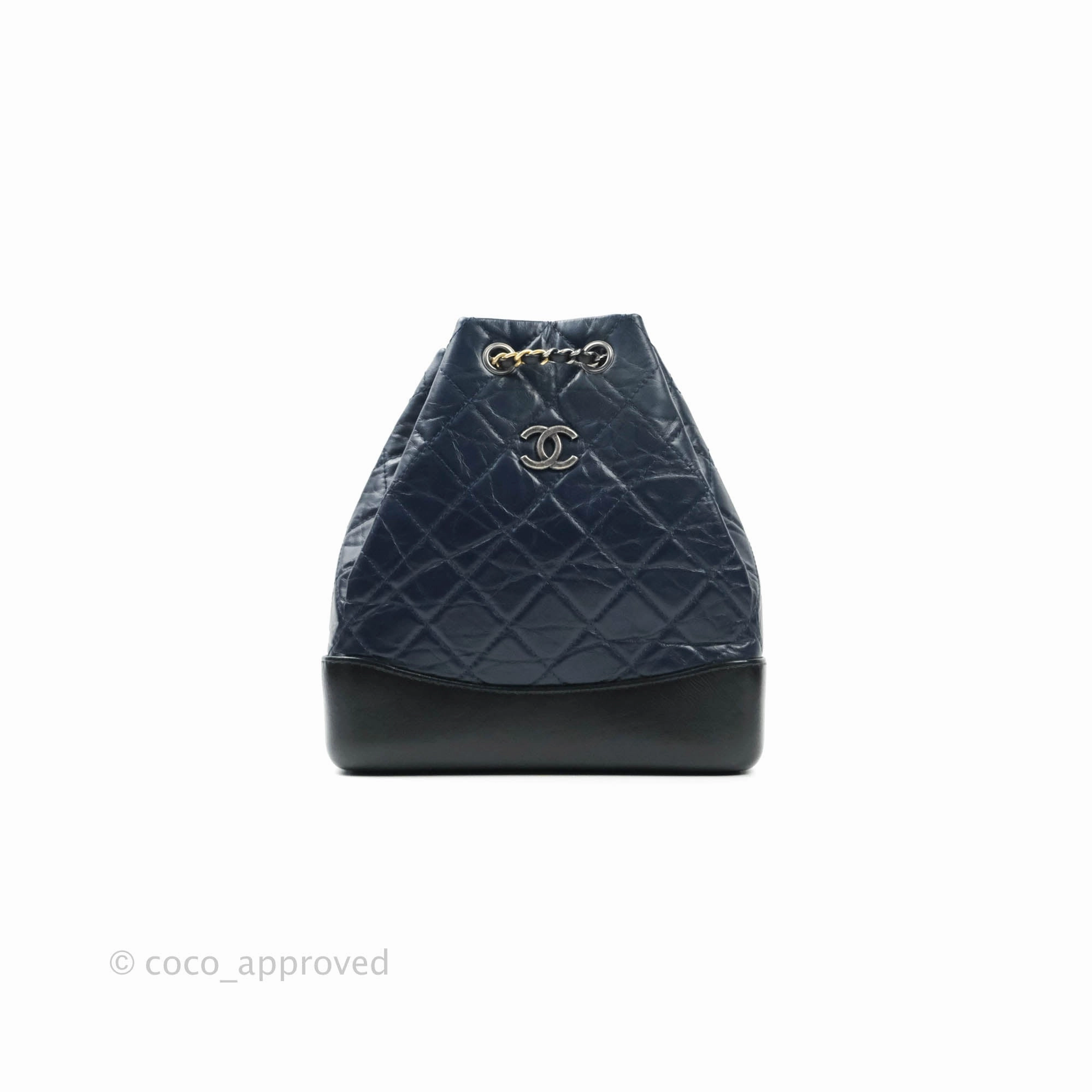 Chanel Gabrielle Backpack Black Aged Calfskin Small Navy Black