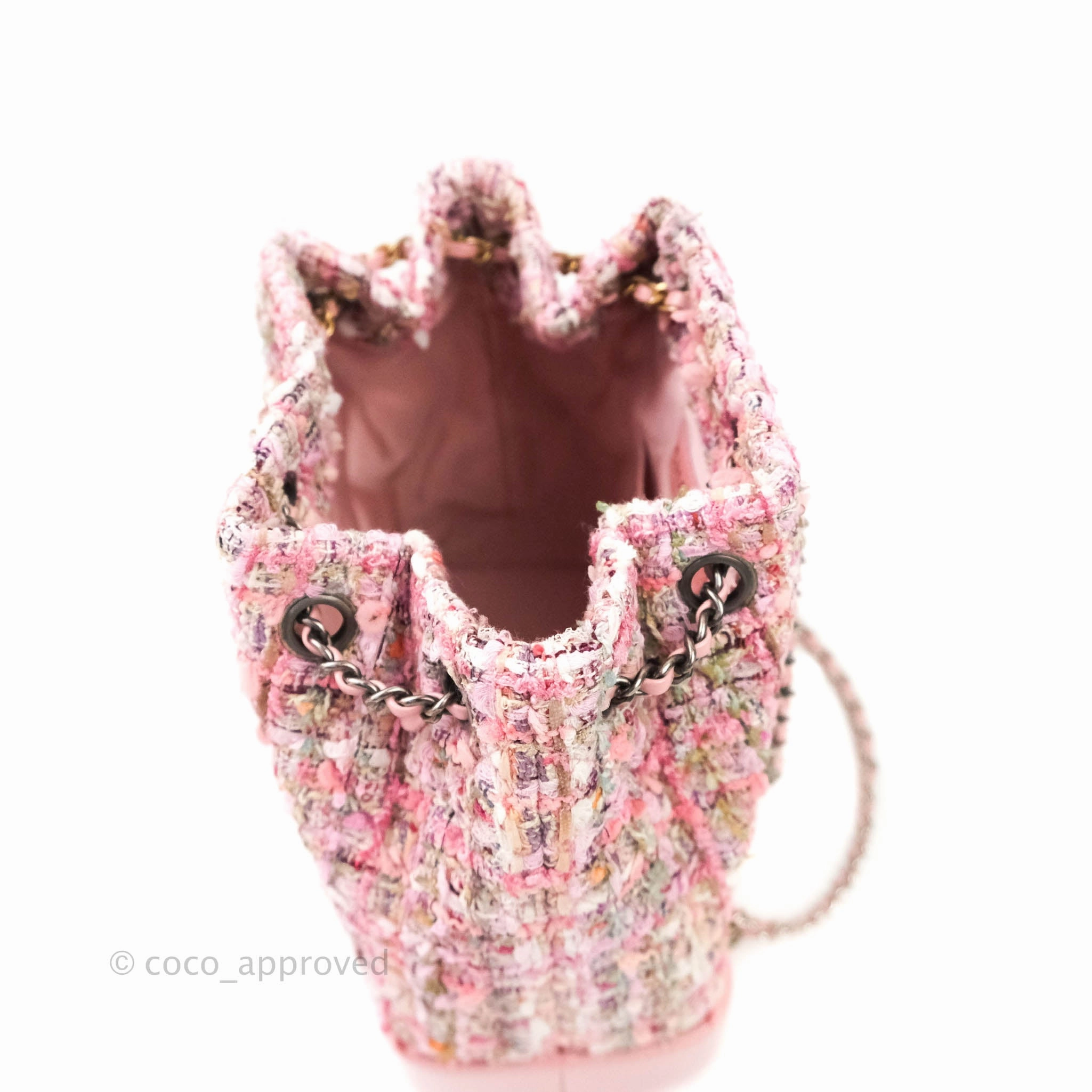Chanel Gabrielle Small Backpack Pink Tweed Aged Calfskin