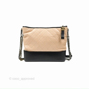 Chanel Large Gabrielle Hobo Beige Black Aged Calfskin Mixed Hardware